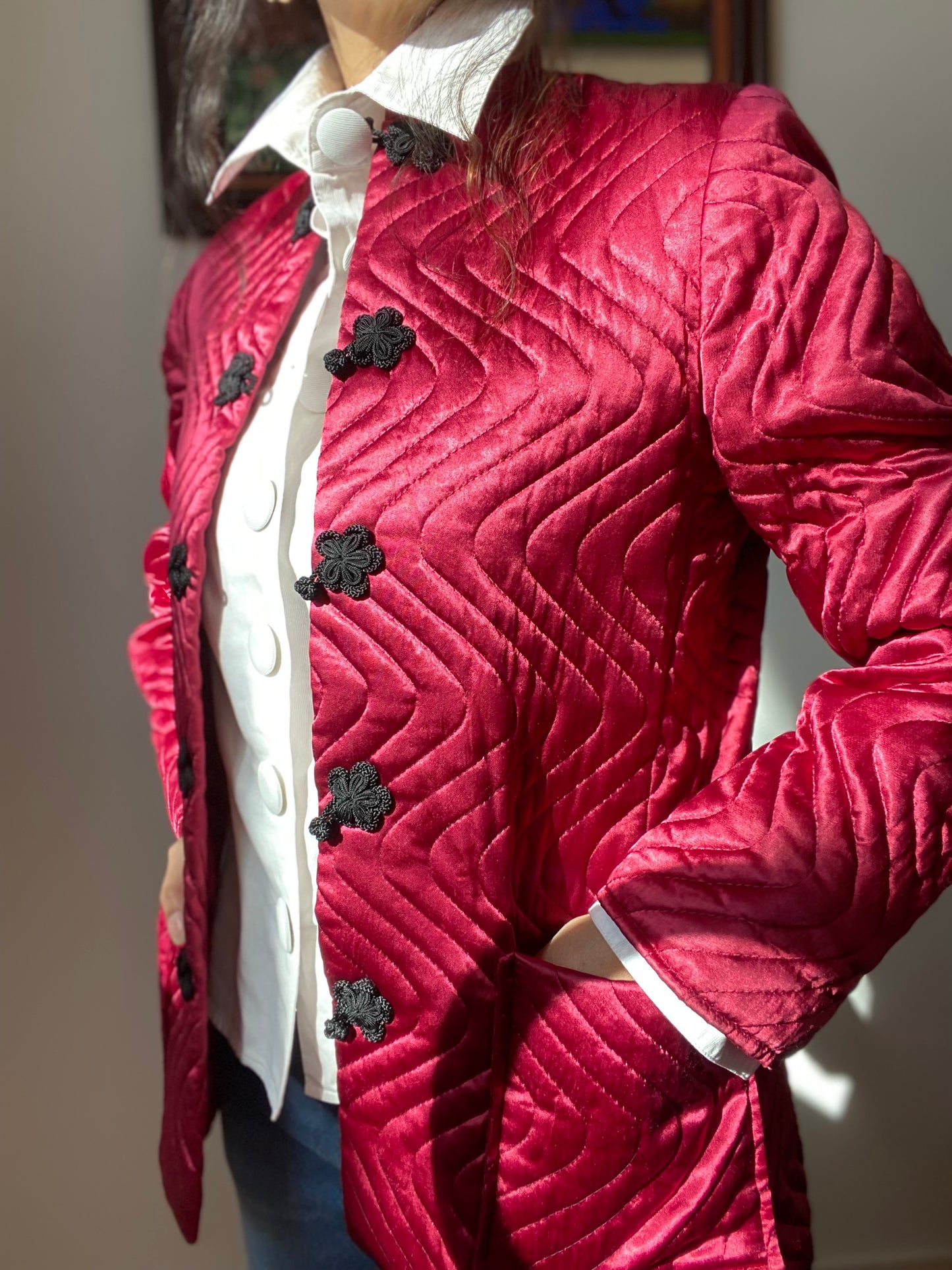 Vintage Quilted Satin Burgundy Jacket