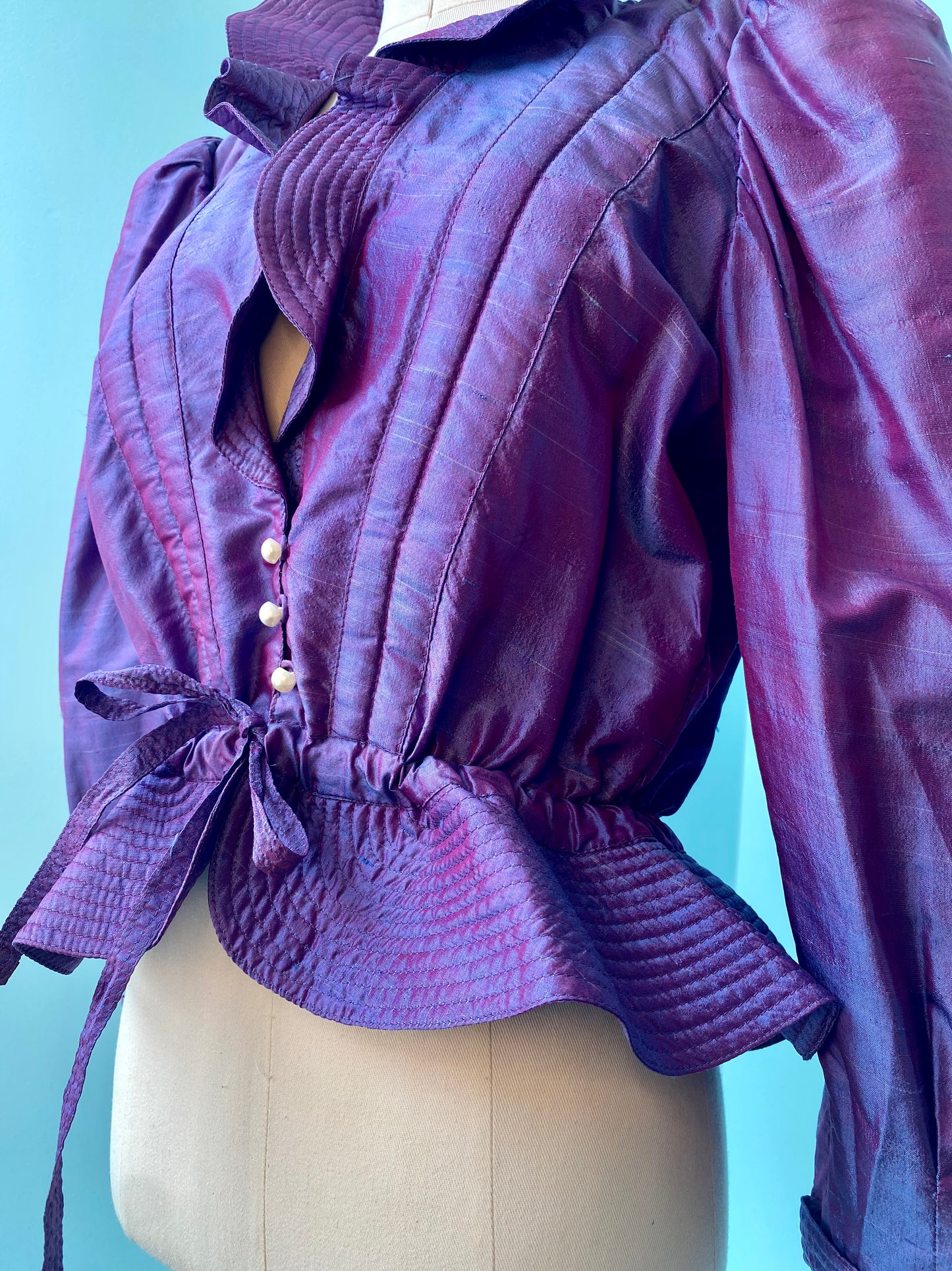 70s Jean and Martin Pallant Silk Avant Garde Silk Iridescent Purple Peplum Jacket