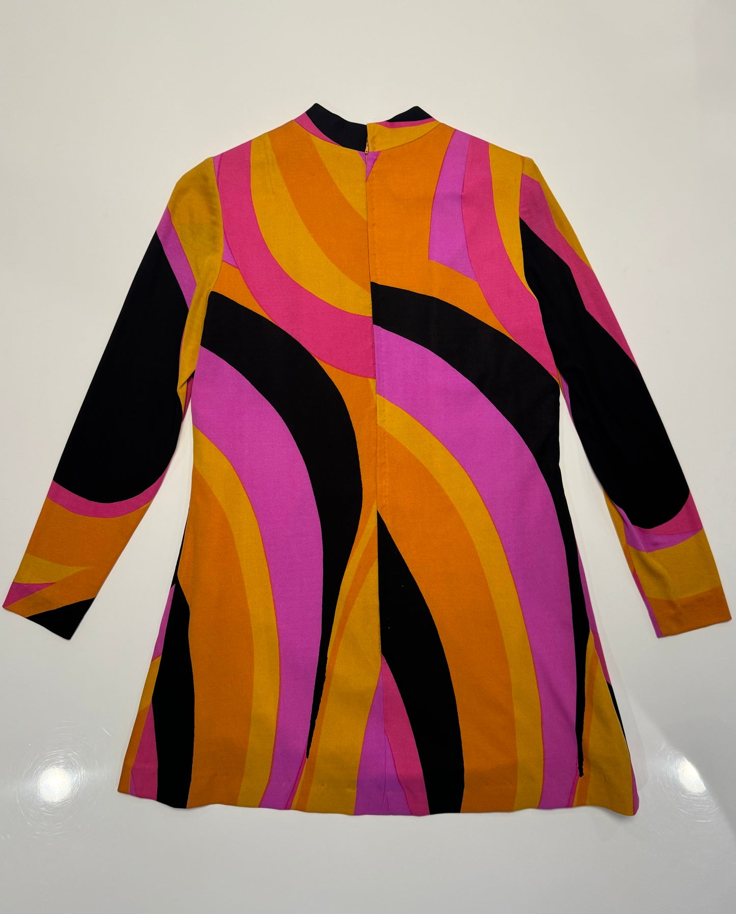 60's La Mendola Silk Printed Jersey Long Sleeve Mini Dress