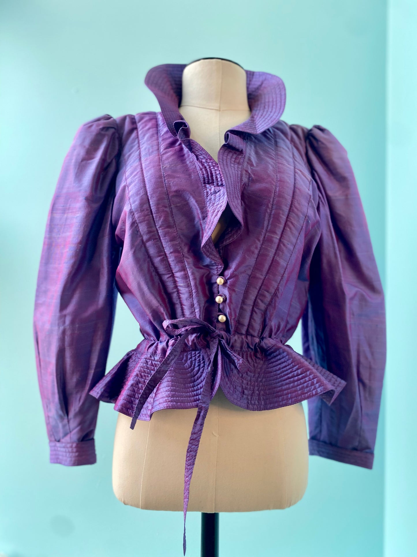 70s Jean and Martin Pallant Silk Avant Garde Silk Iridescent Purple Peplum Jacket