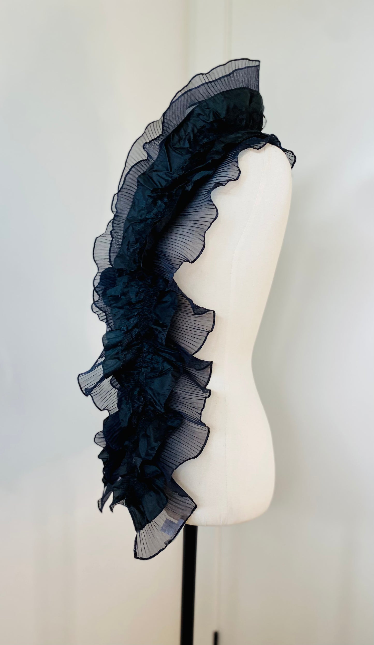 Y2K Black Avantgarde Organza Pleated Sculptural Shawl Scarf