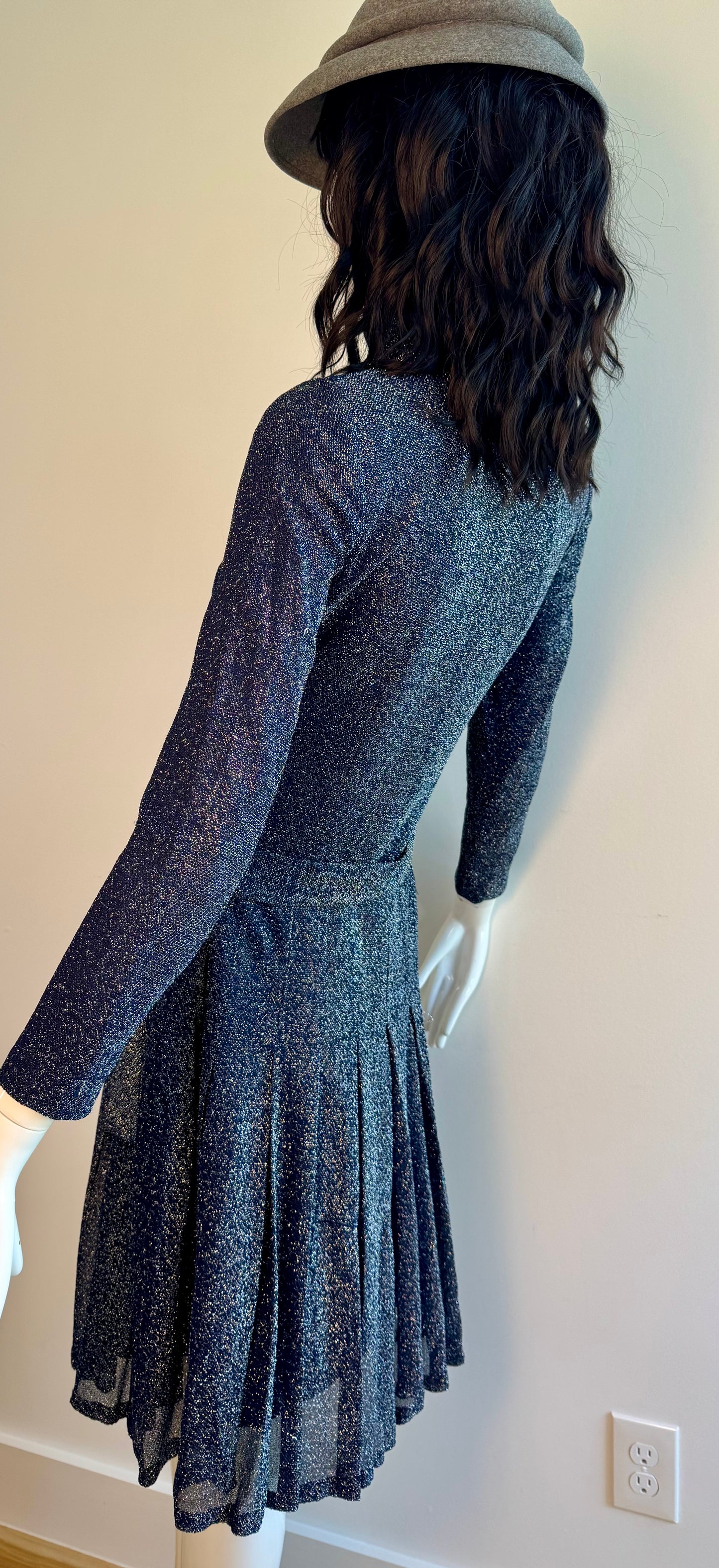 60s Geoffre Beene Mod Navy and Silver Lurex Dress