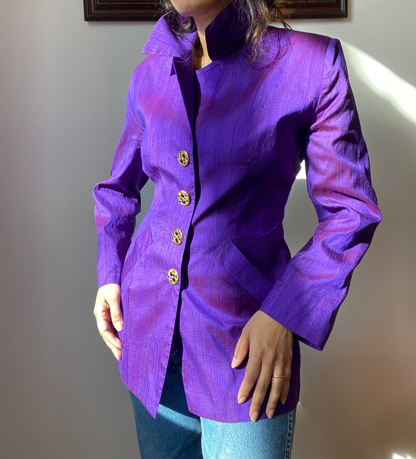 80s Todd Oldham Silk Oversized Collar Long Blazer