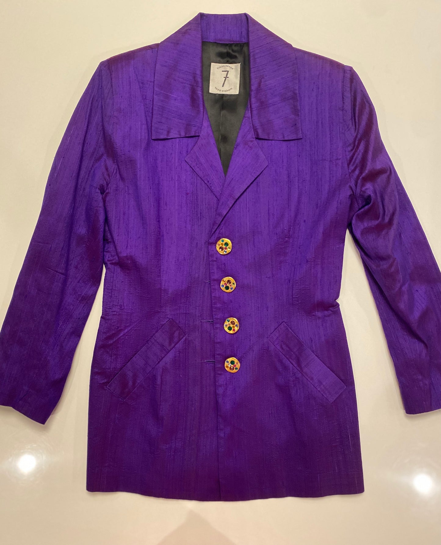 80s Todd Oldham Silk Oversized Collar Long Blazer