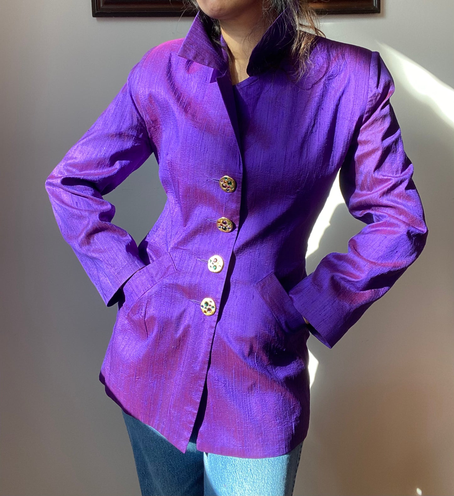 80s Todd Oldham Silk Oversized Collar Long Blazer