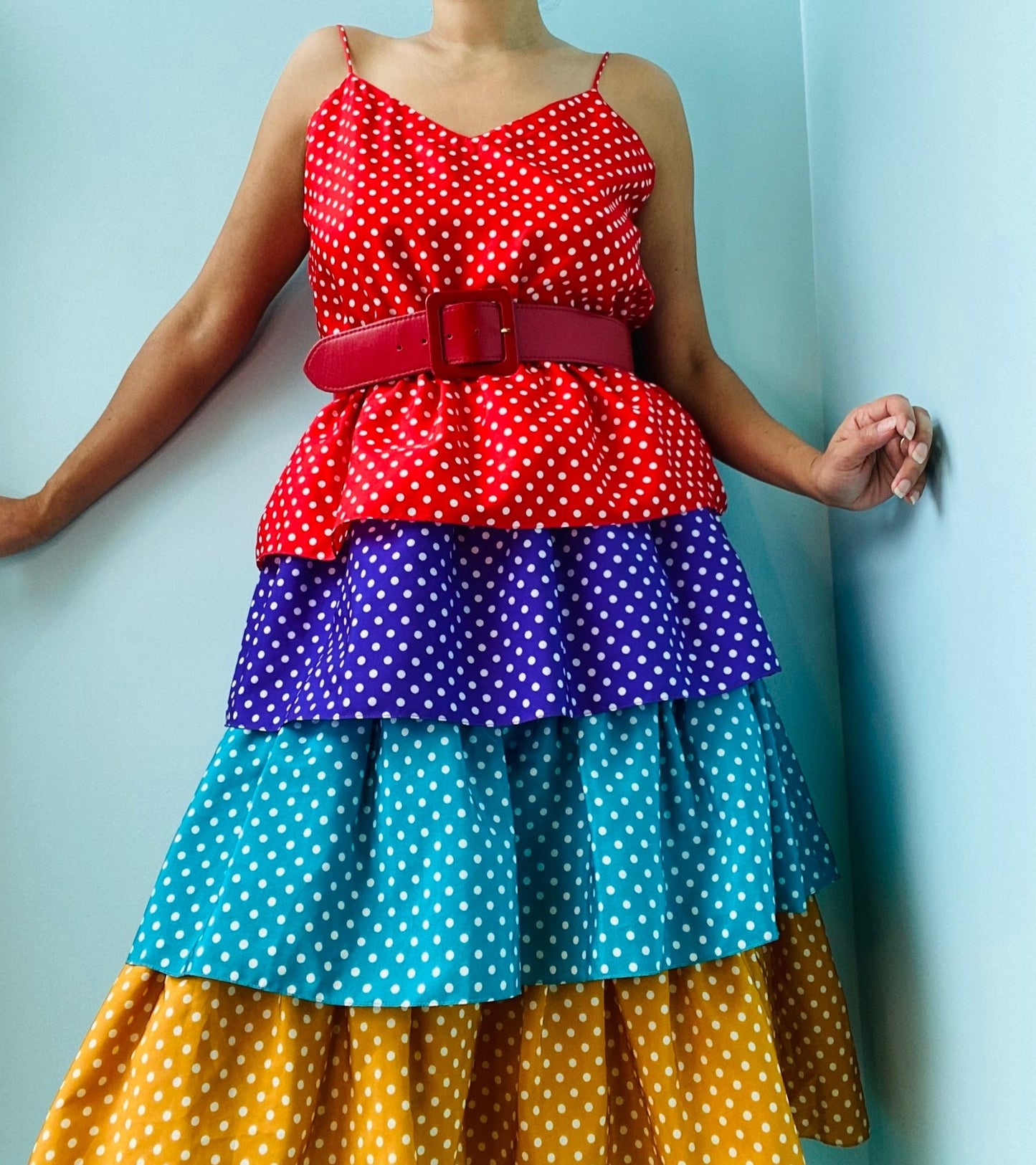 1980s Mollie Parnis Polka Dot Ruffled Dress