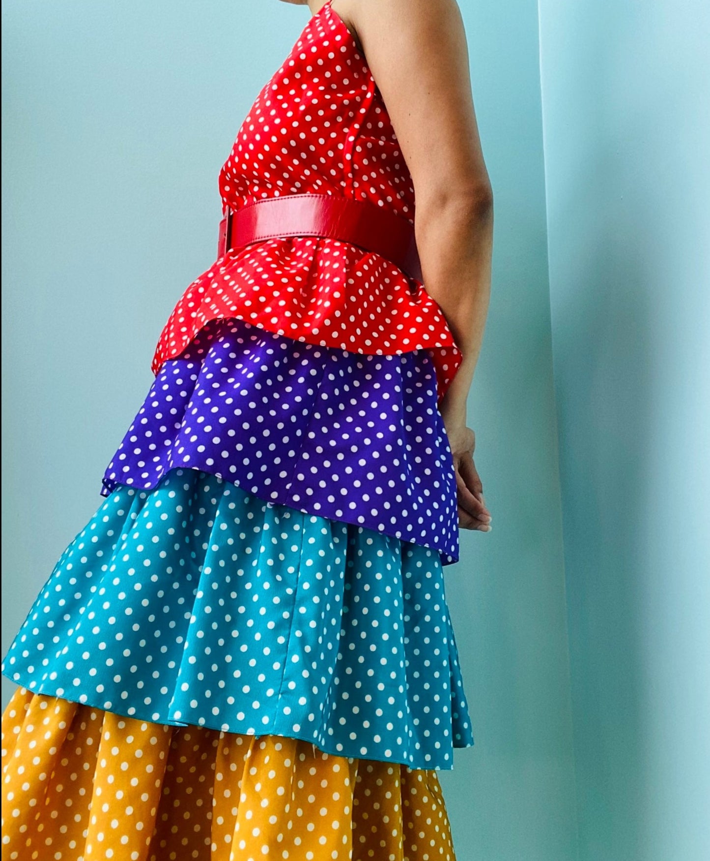 1980s Mollie Parnis Polka Dot Ruffled Dress