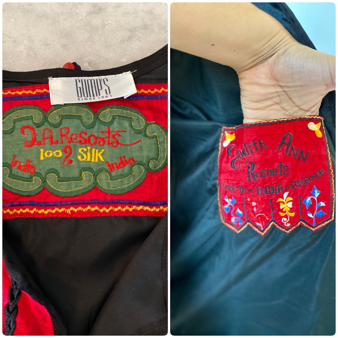 Rare Judith Ann Exclusive Raw Silk Embroidered Colorful Patchwork Swing Jacket Made in India