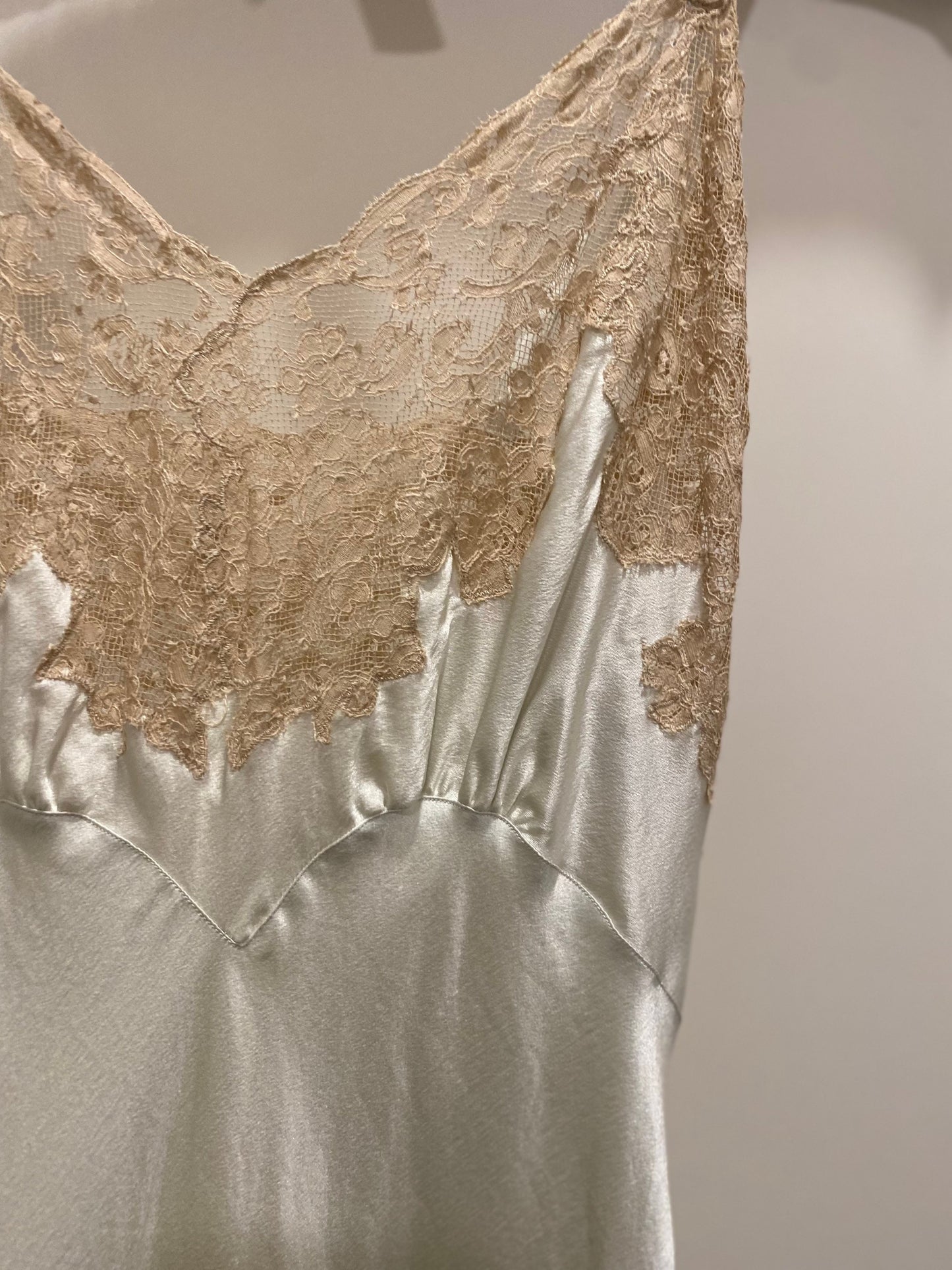 40s Heavenly Fischer Silk and Lace Pale Mint Green Slip