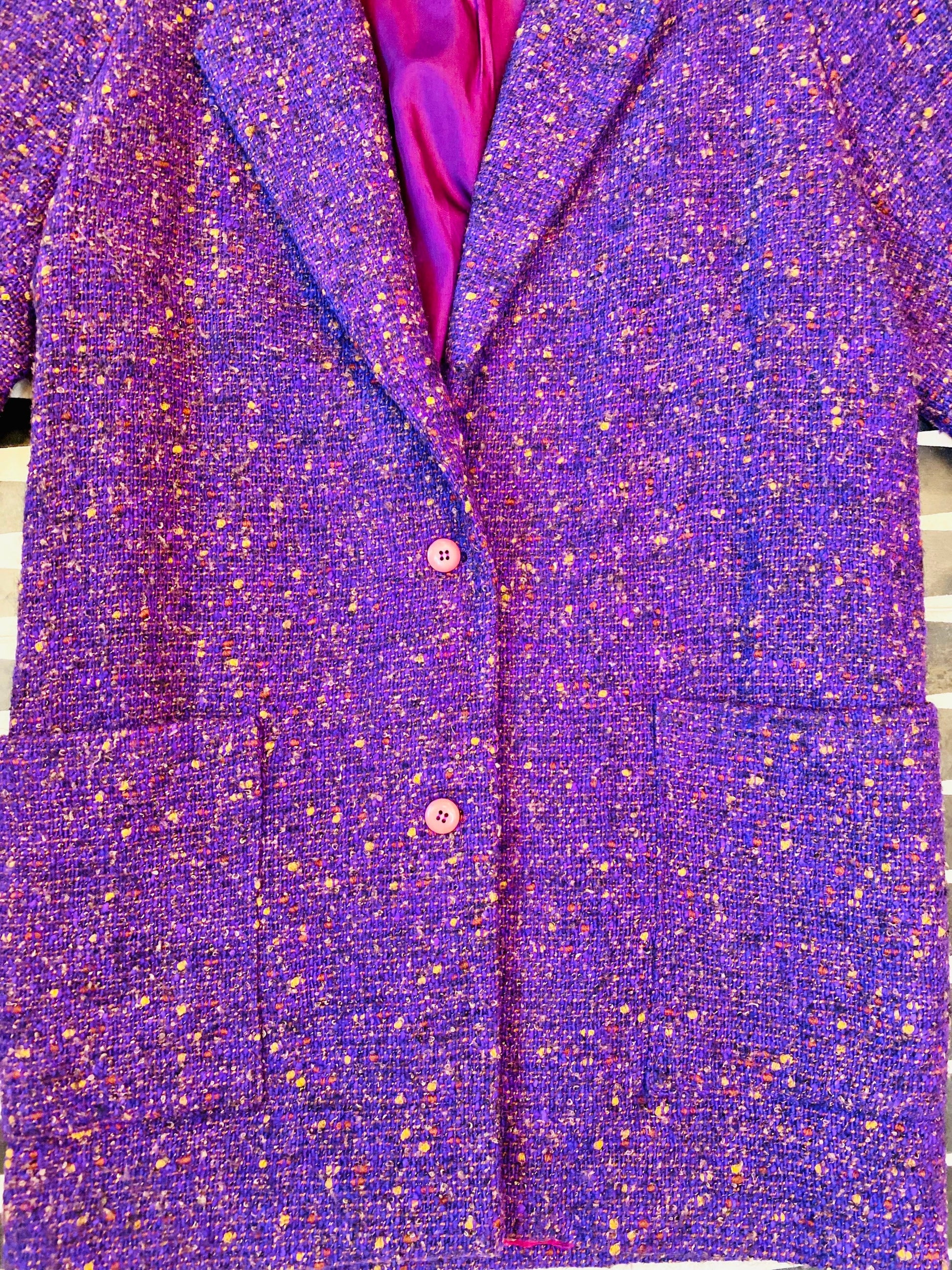 80s Oversized Kenzo Wool Boucle Rounded Power Shoulder Coat