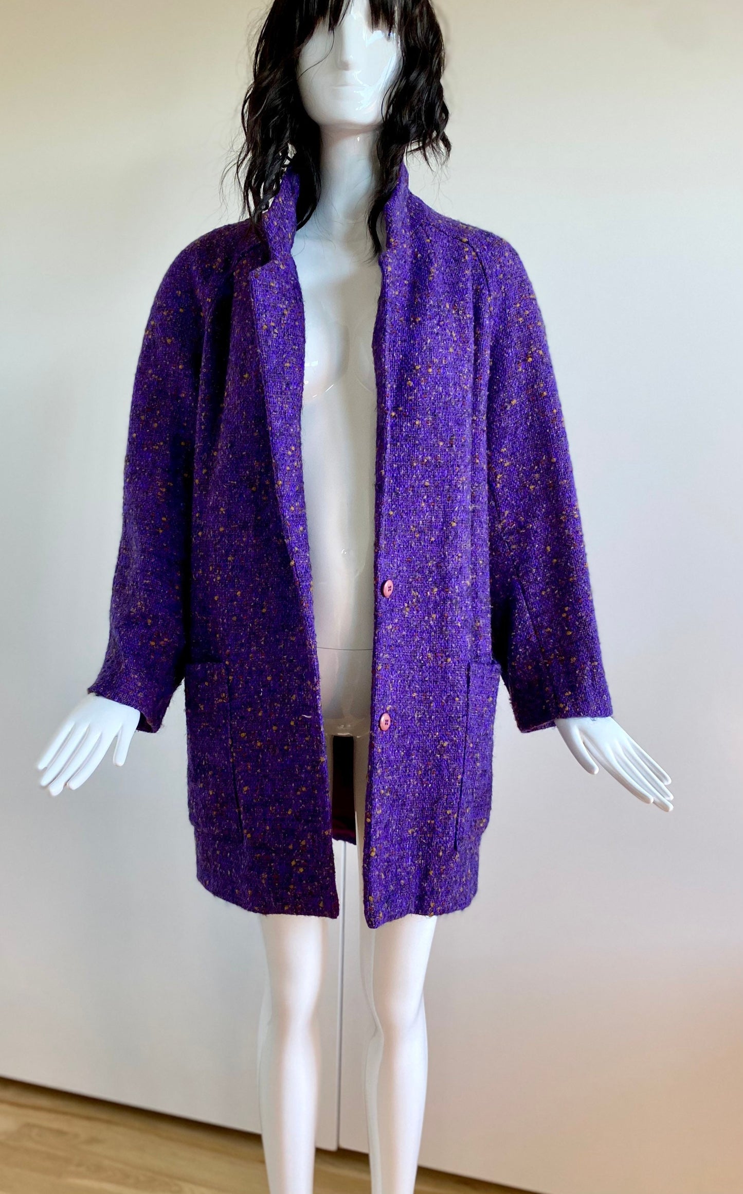 80s Oversized Kenzo Wool Boucle Rounded Power Shoulder Coat