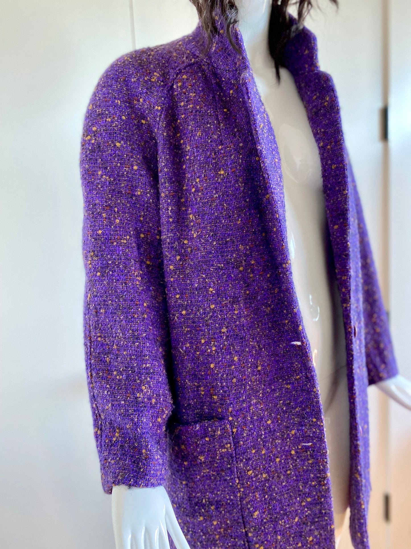 80s Oversized Kenzo Wool Boucle Rounded Power Shoulder Coat