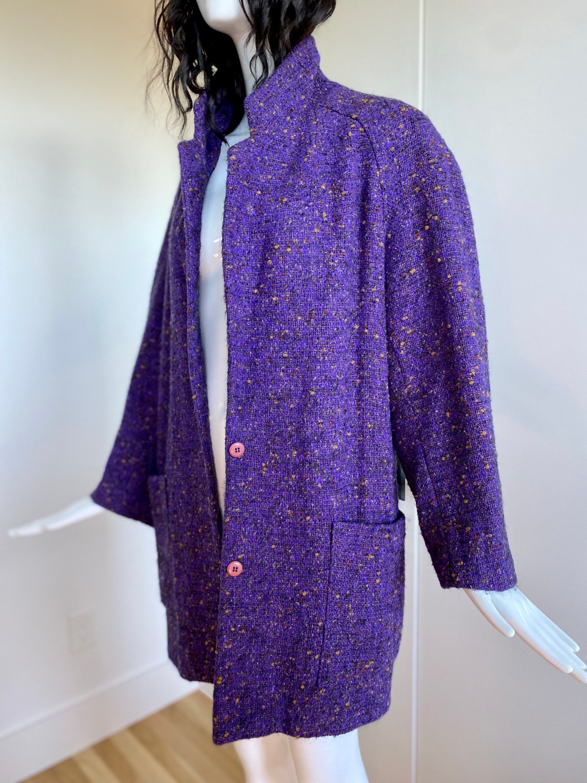 80s Oversized Kenzo Wool Boucle Rounded Power Shoulder Coat
