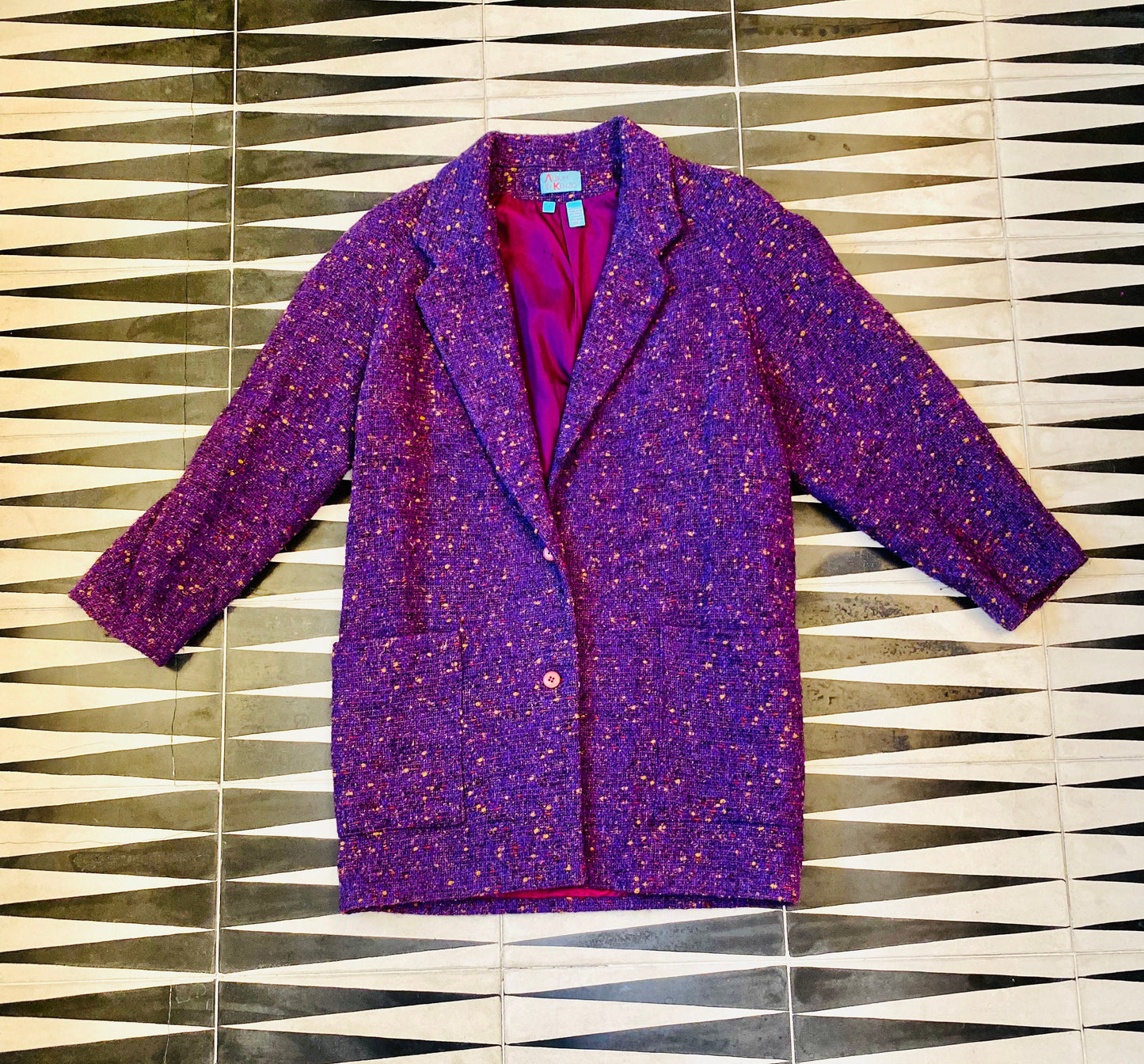 80s Oversized Kenzo Wool Boucle Rounded Power Shoulder Coat