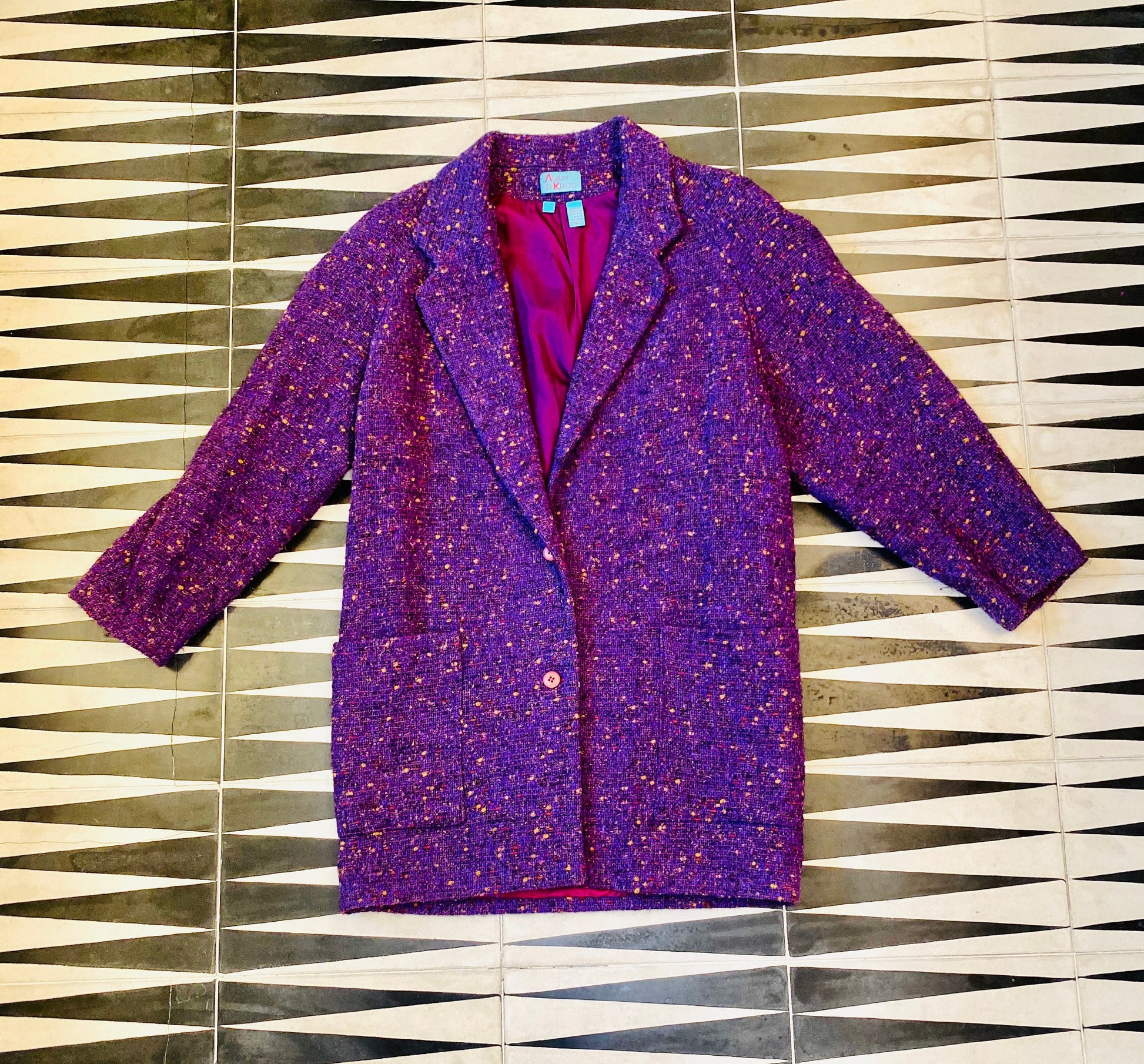 80s Oversized Kenzo Wool Boucle Rounded Power Shoulder Coat