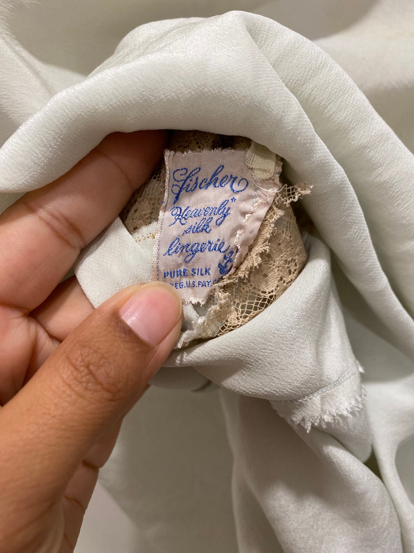 40s Heavenly Fischer Silk and Lace Pale Mint Green Slip