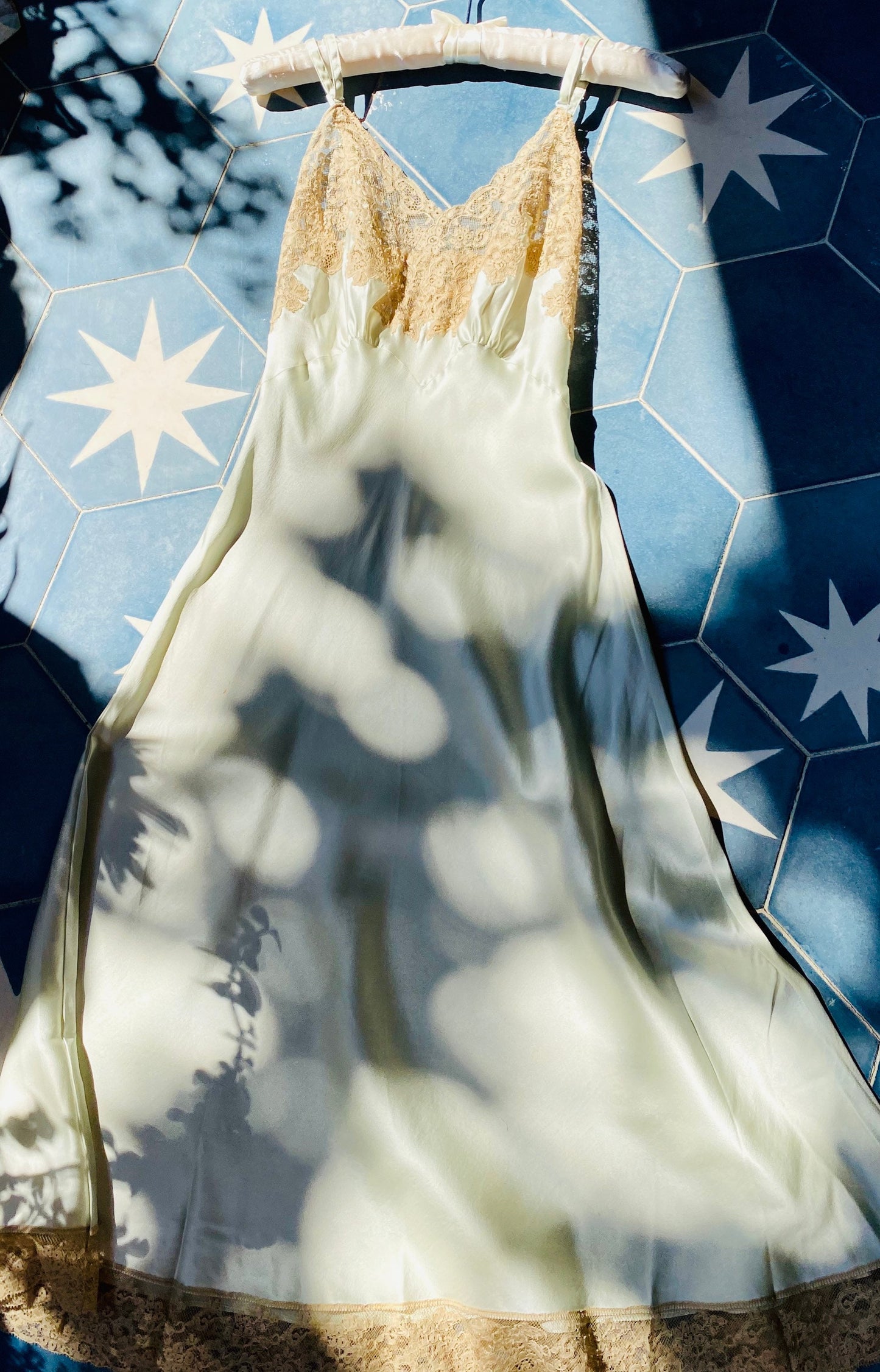 40s Heavenly Fischer Silk and Lace Pale Mint Green Slip