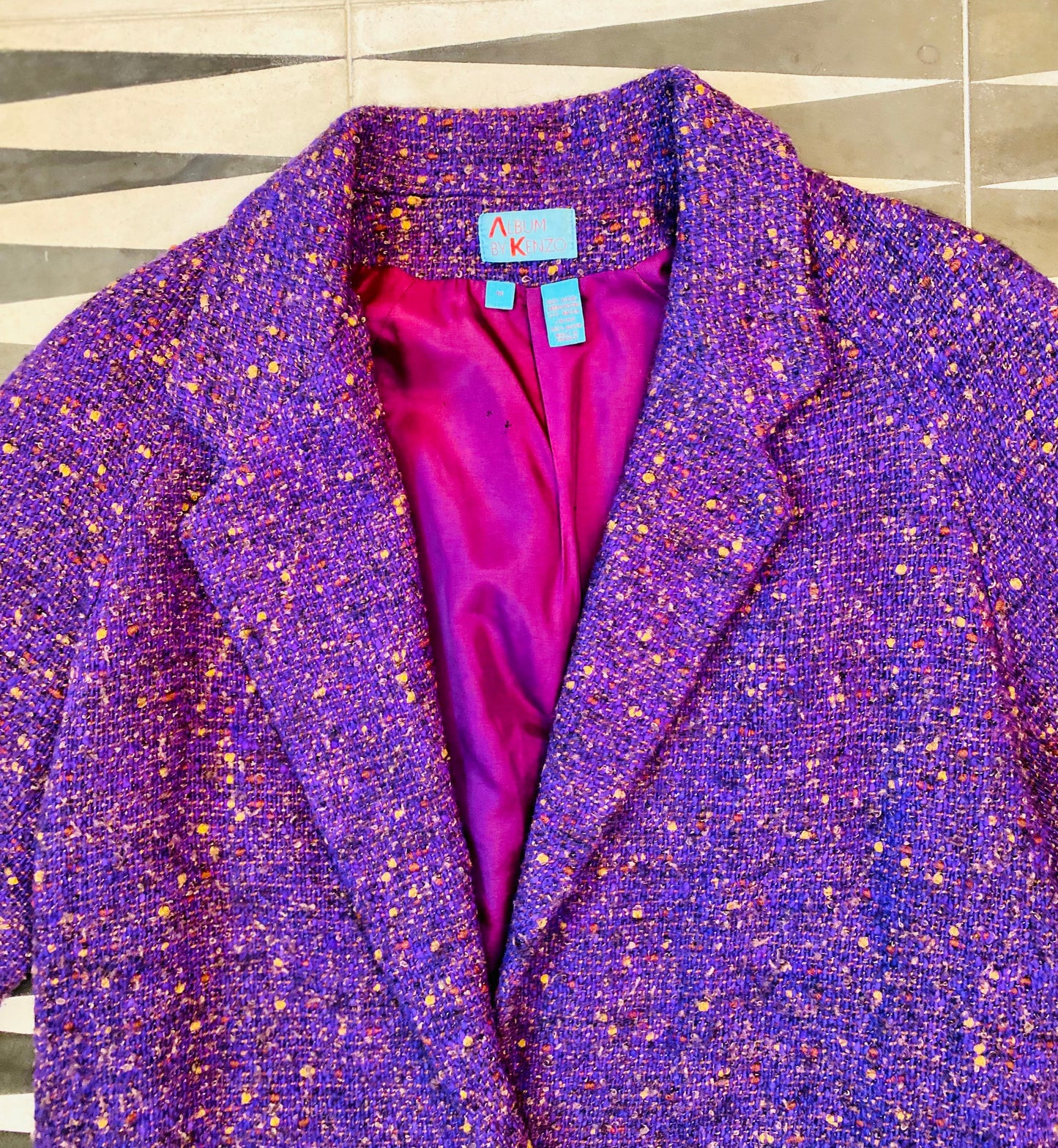 80s Oversized Kenzo Wool Boucle Rounded Power Shoulder Coat