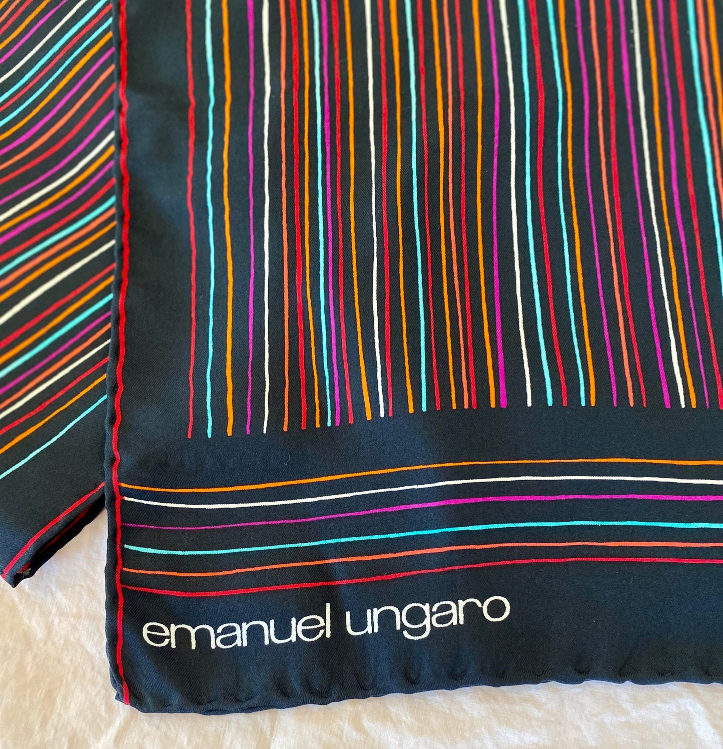 70s Retro Emanuel Ungaro Rainbow Stripe Silk Long Oversized Scarf Hand Rolled 62" X 11"