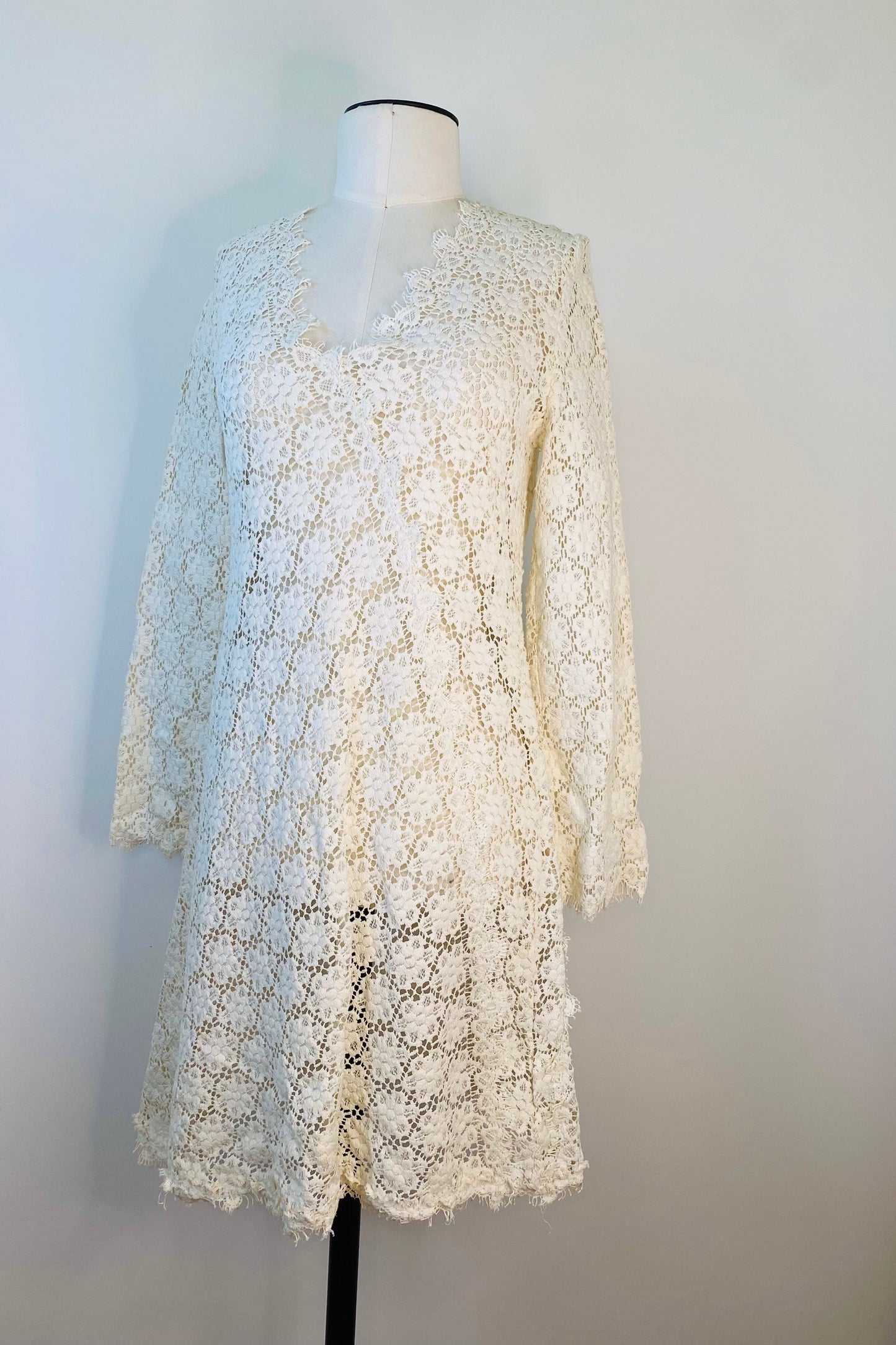 60/70s Hippie Crochet Lace Micro Mini Tunic Dress Flower Power by Rebecca