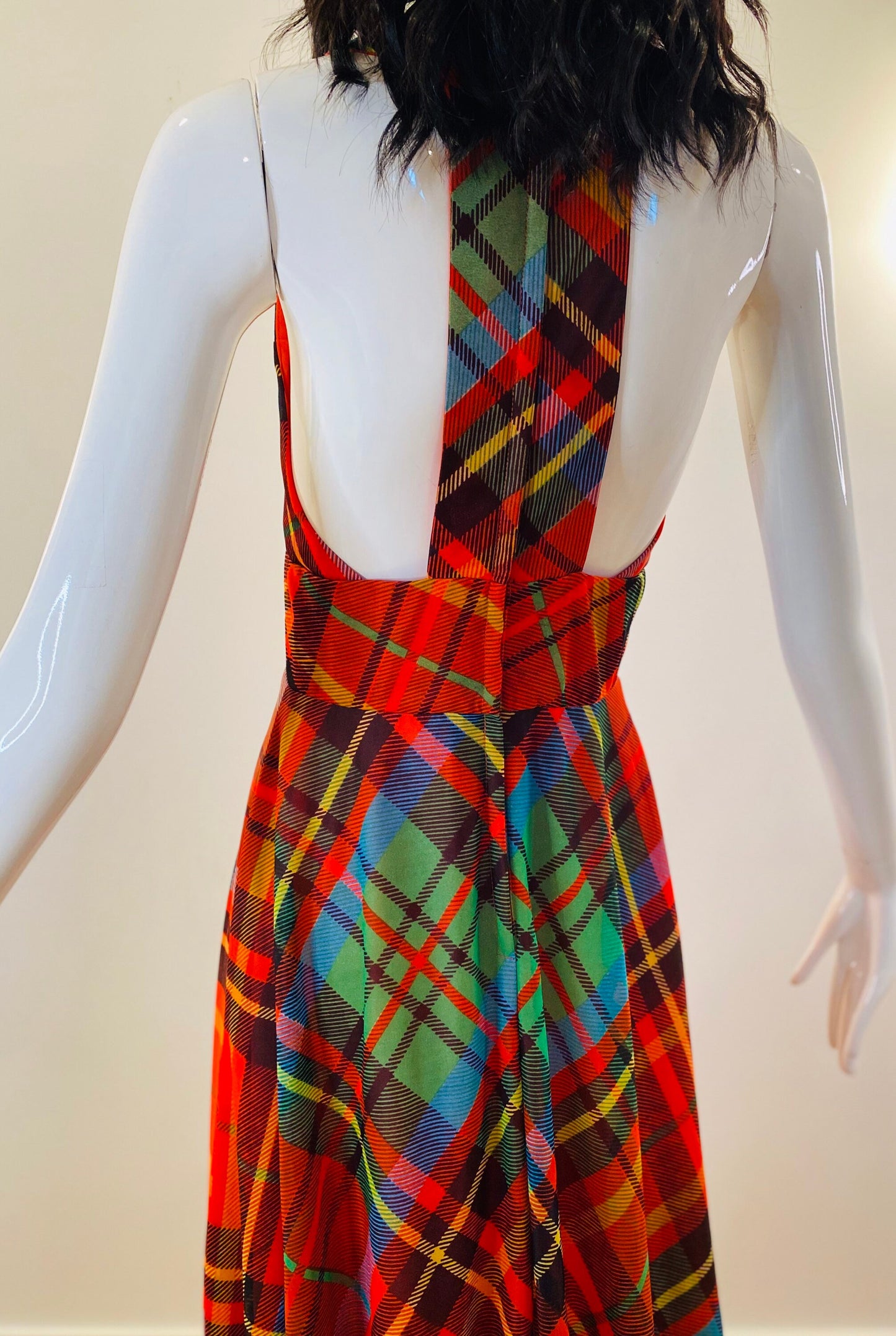 70s Coco of California Red Plaid Maxi Halter Dress