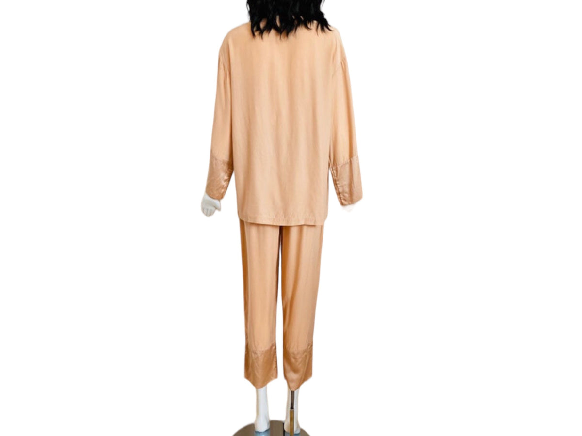 Valentino Silk Pale Pink Pajamas Pant Set Couture Loungewear Rare Ensemble