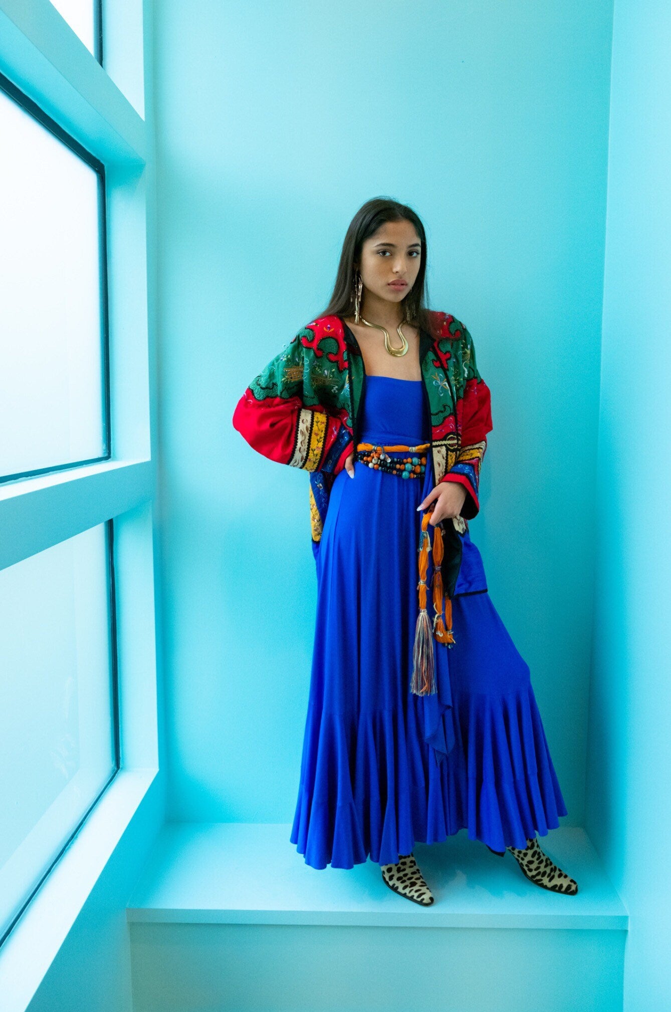 Rare Judith Ann Exclusive Raw Silk Embroidered Colorful Patchwork Swing Jacket Made in India