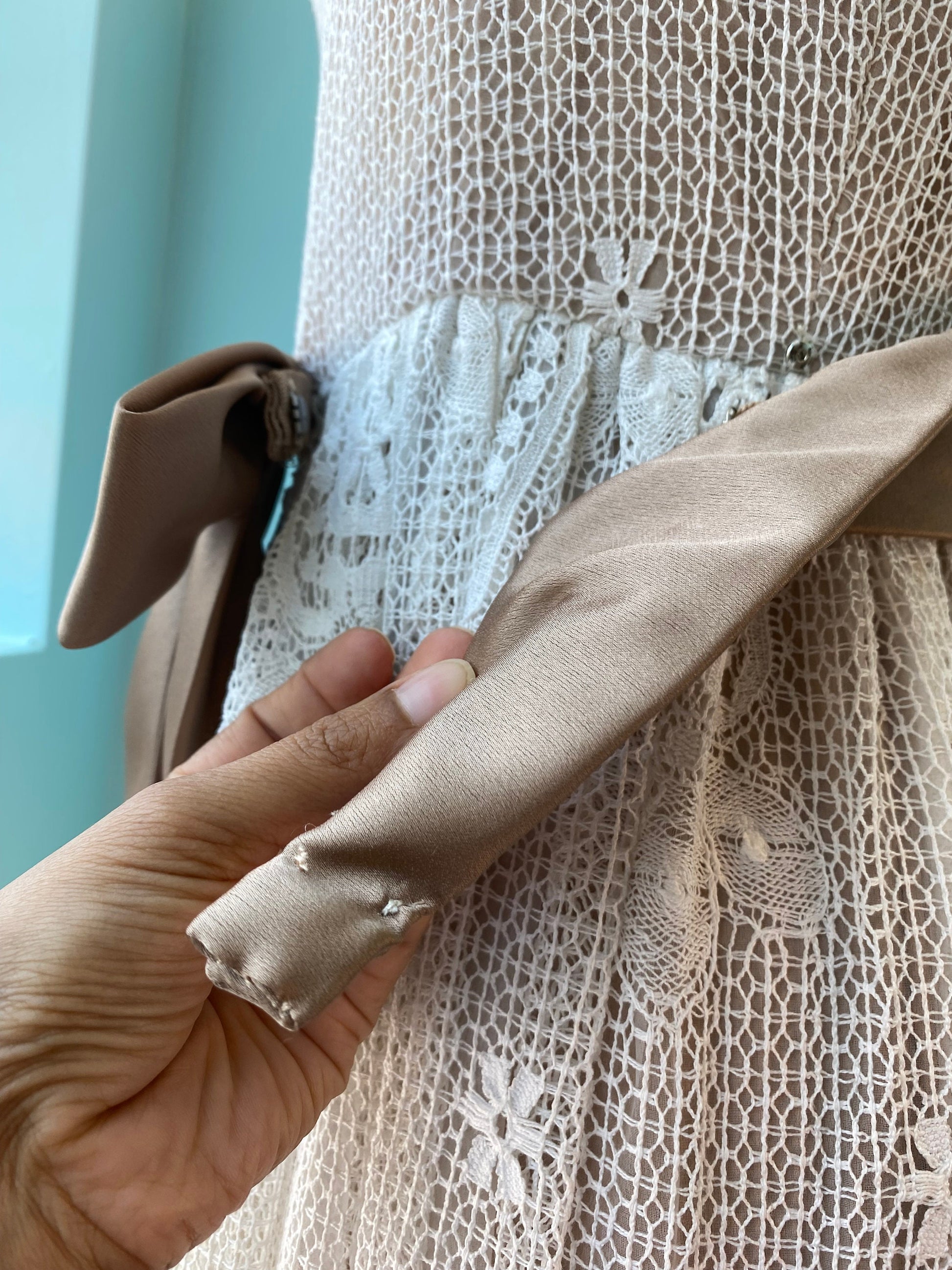 Mollie Parnis White Lace Strapless Maxi Dress