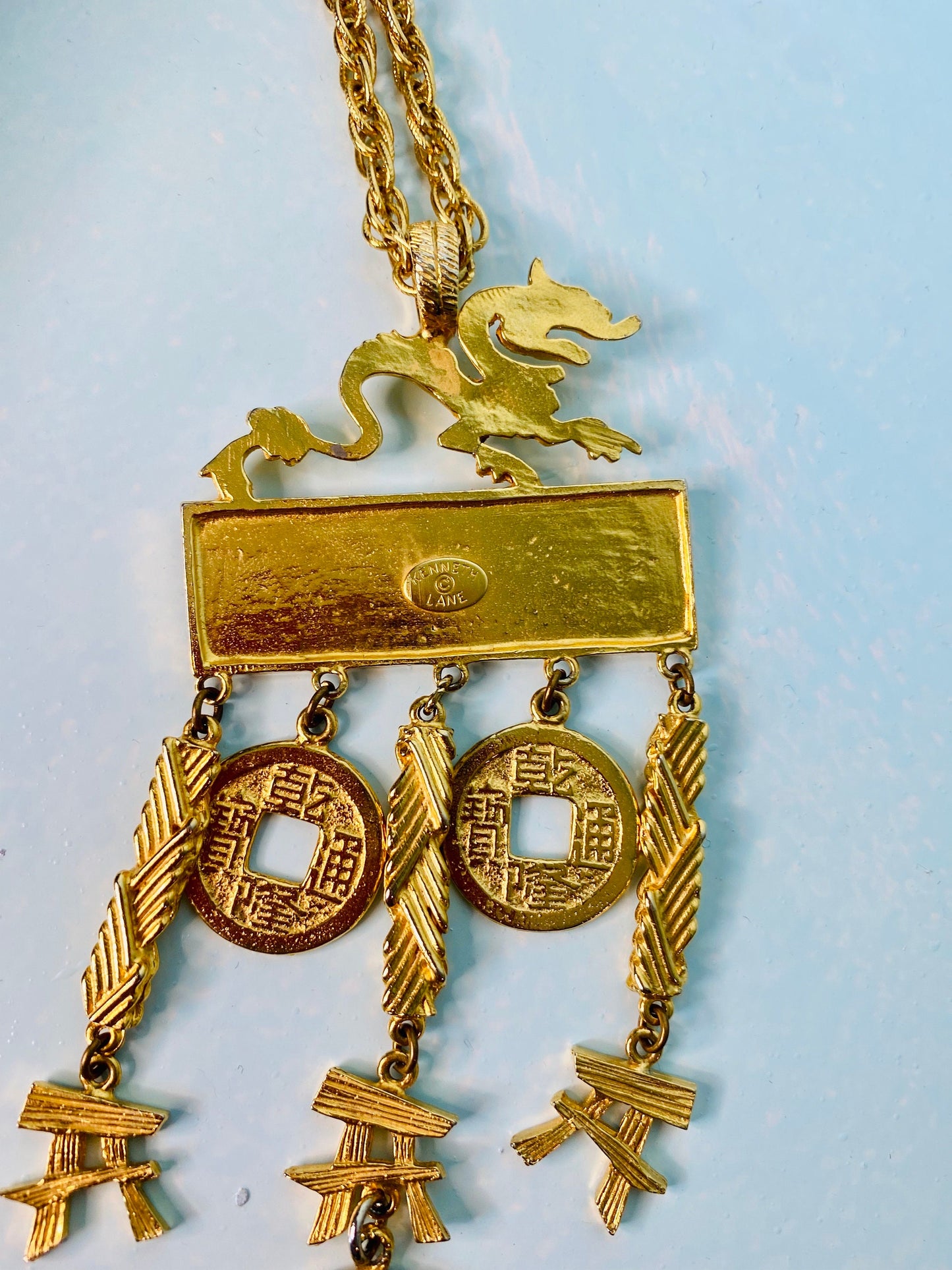 60s Kenneth Lane Massive Chinese Dragon Pendant Necklace