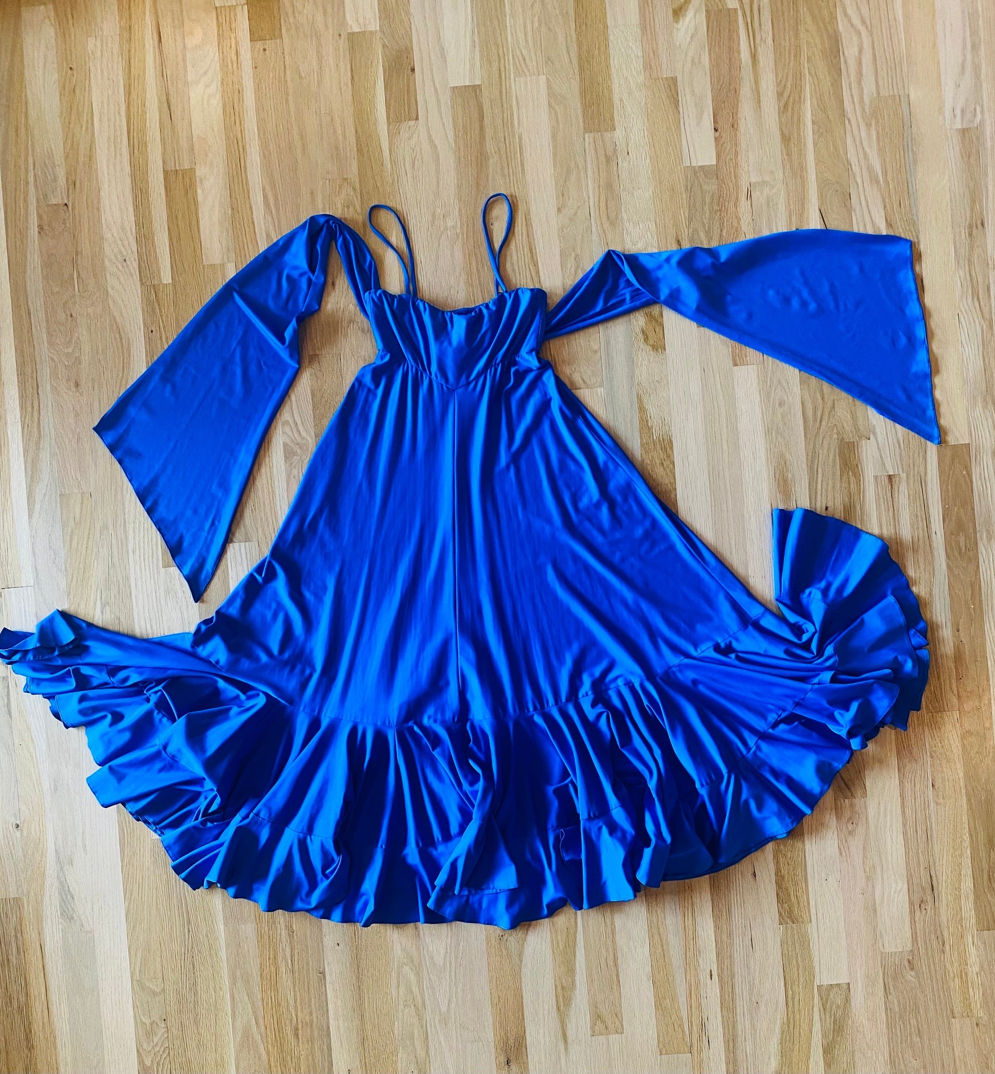 70s Giorgio Di Sant Angelo Blue Ruffled Maxi Bohemian Gypsy Dress