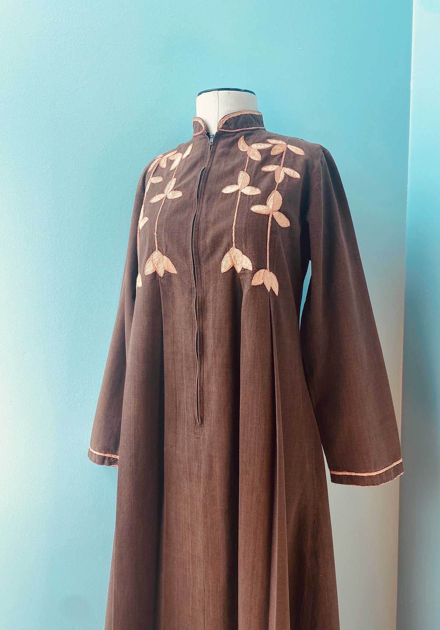 60s Brown JOSEFA Organic Cotton Embroidered Kaftan