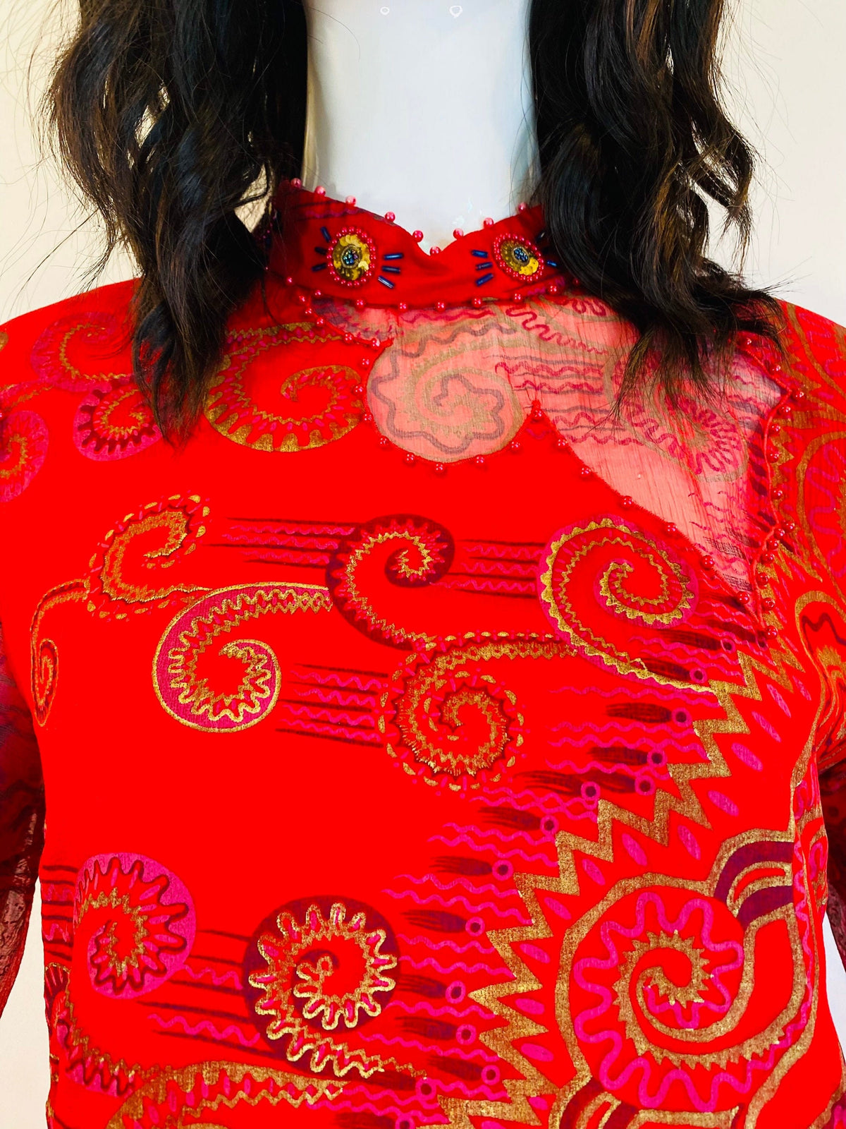 Vintage 80s Red Vibrant Zandra Rhodes Silk Tulle Party Dress Vintage Couture