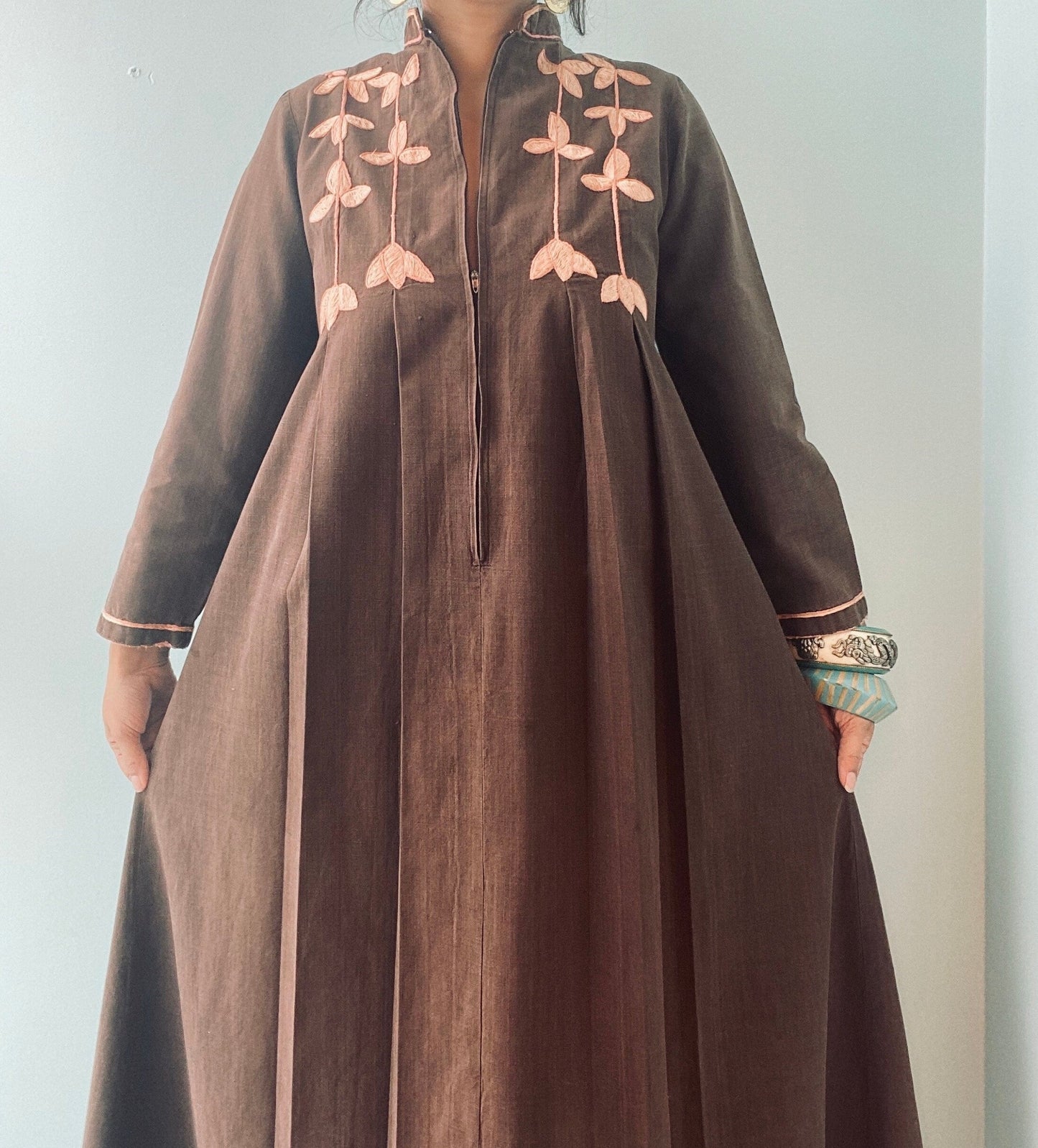 60s Brown JOSEFA Organic Cotton Embroidered Kaftan