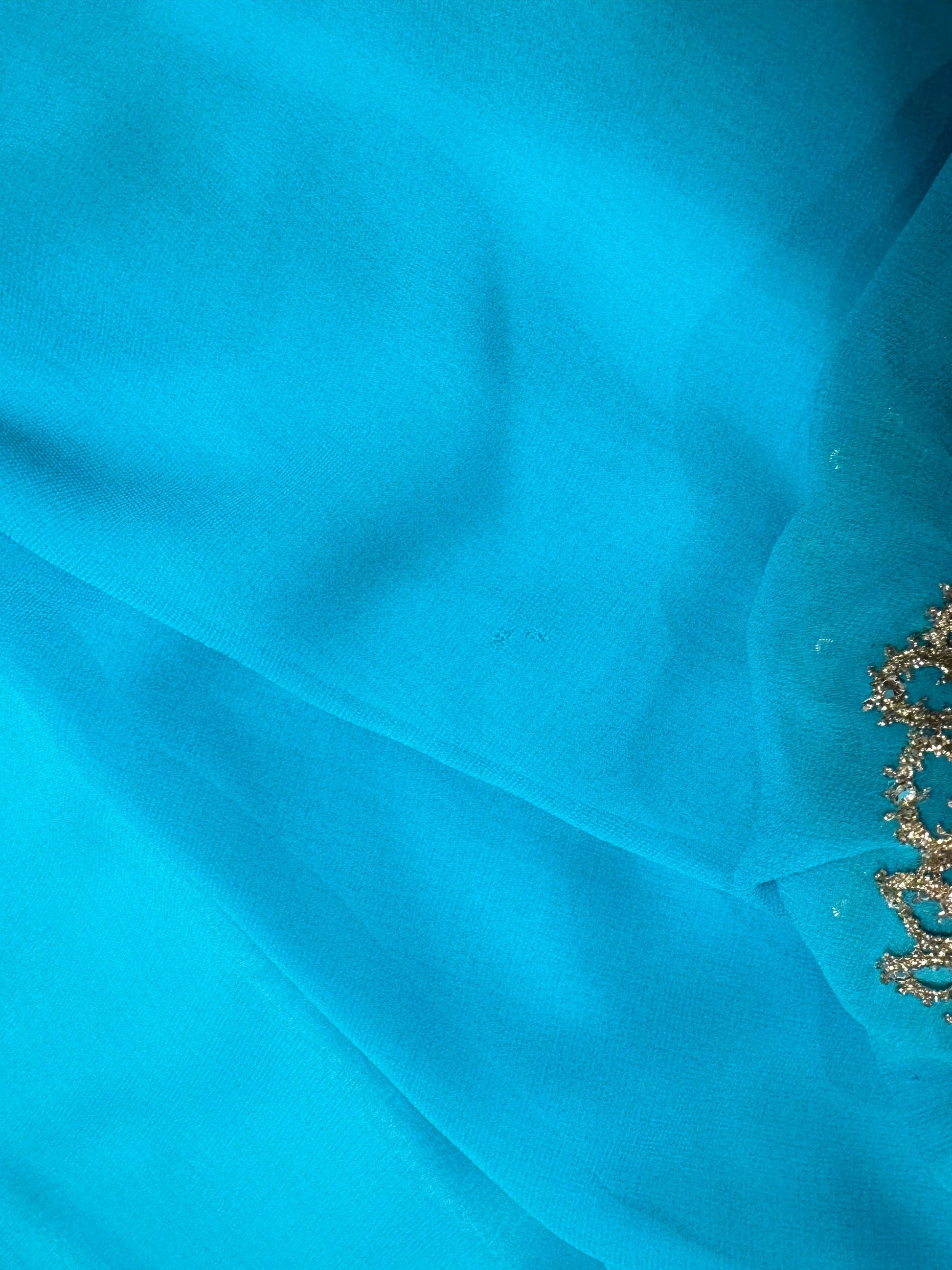 60s Georgie Keyloun Turquoise Blue Silk Chiffon Embellished Caftan Gown