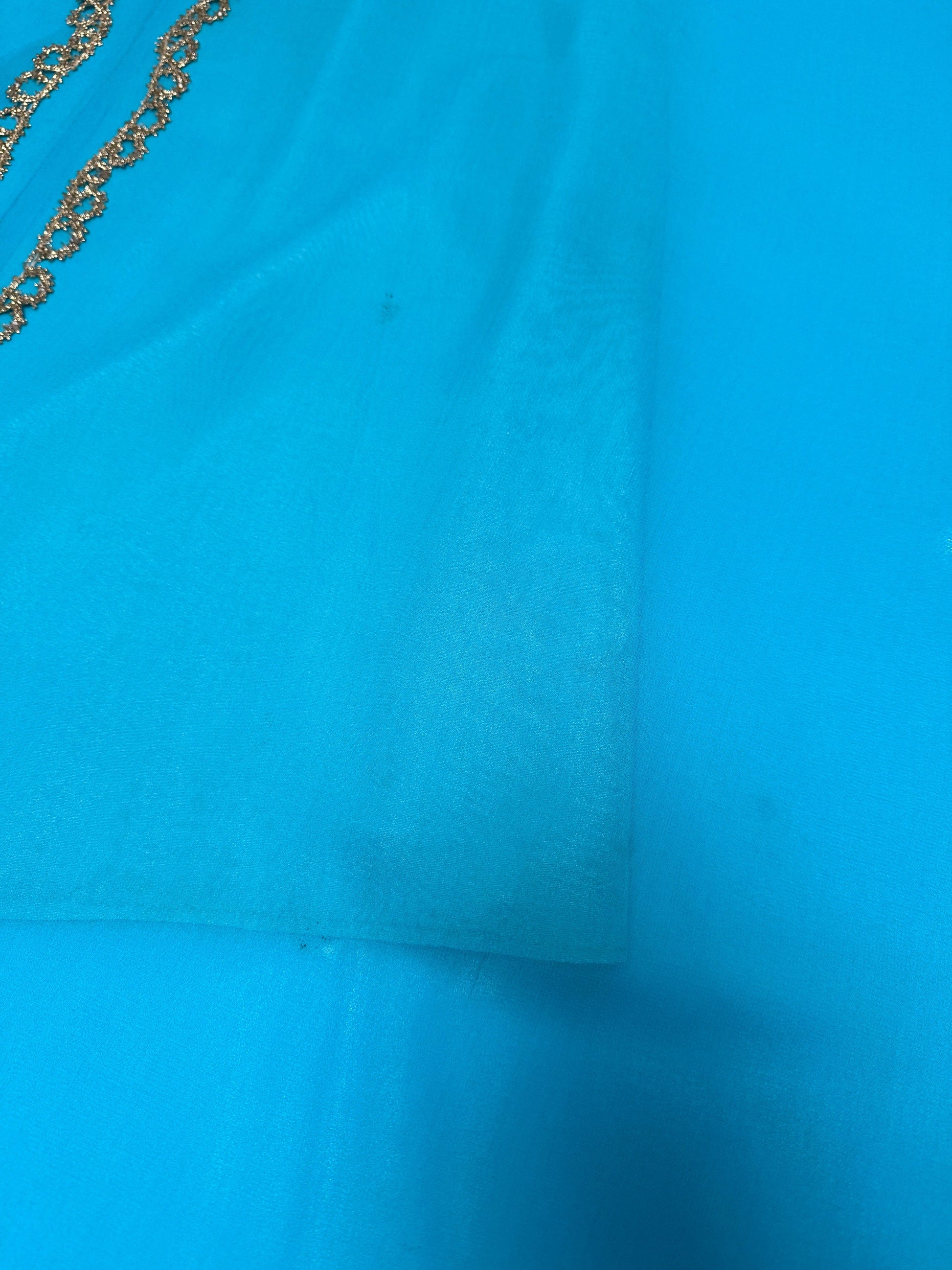 60s Georgie Keyloun Turquoise Blue Silk Chiffon Embellished Caftan Gown