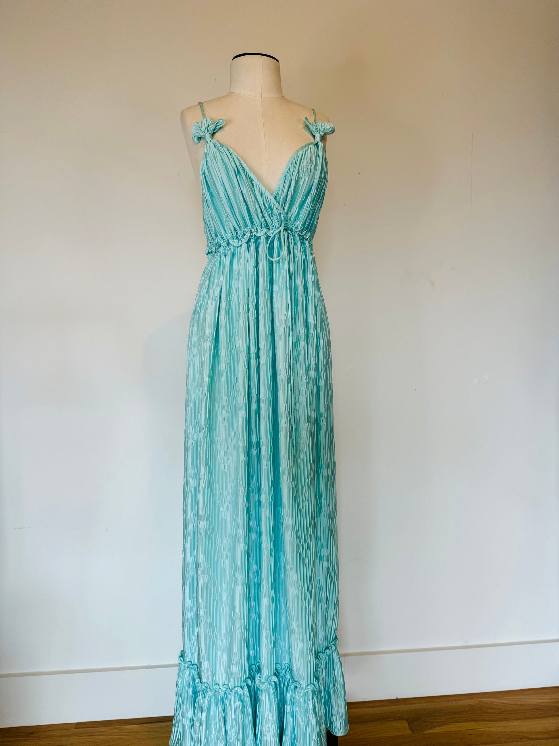 Mary McFadden Collection I Pleated Mint Green Slip Maxi Dress