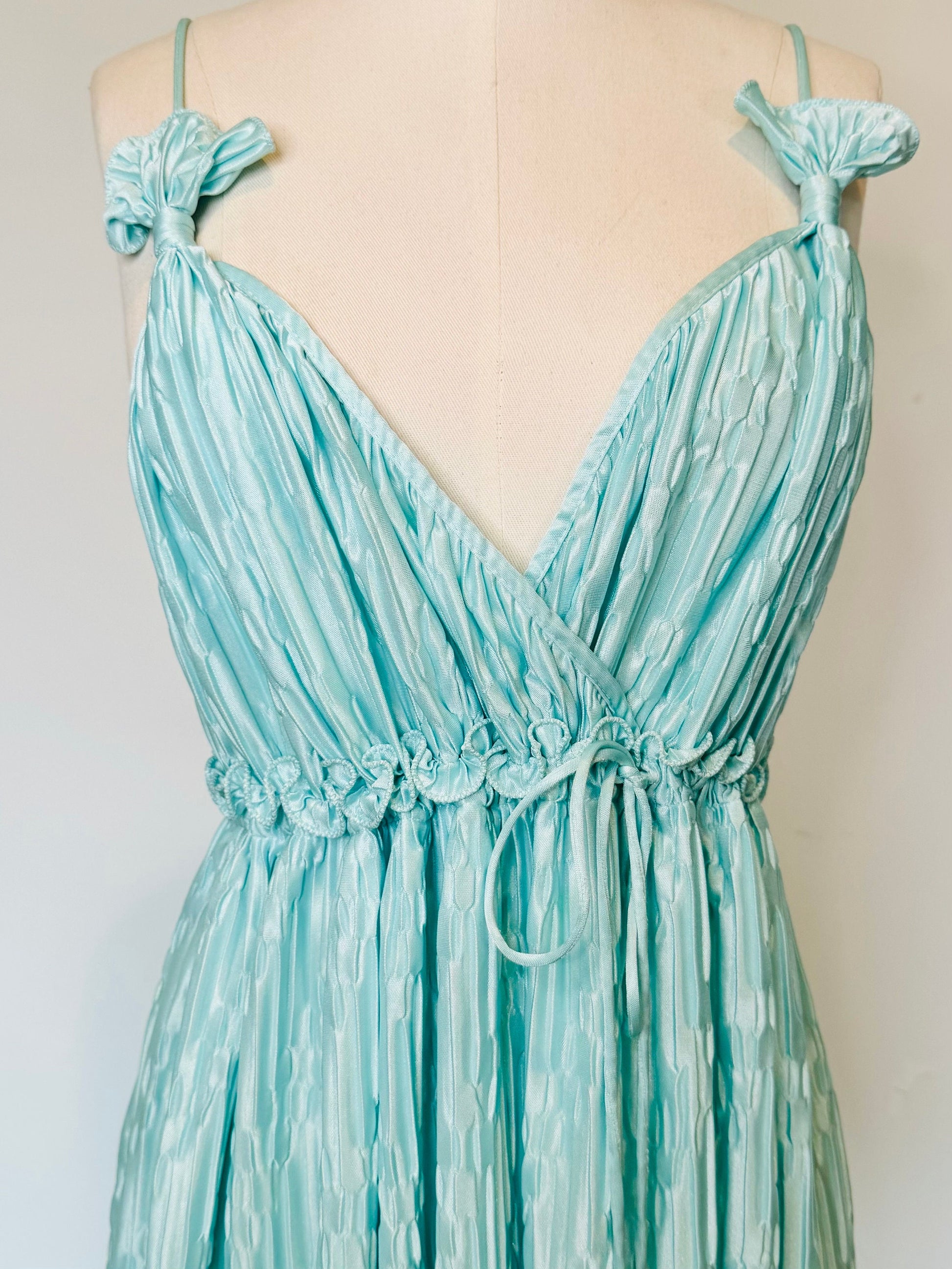 Mary McFadden Collection I Pleated Mint Green Slip Maxi Dress