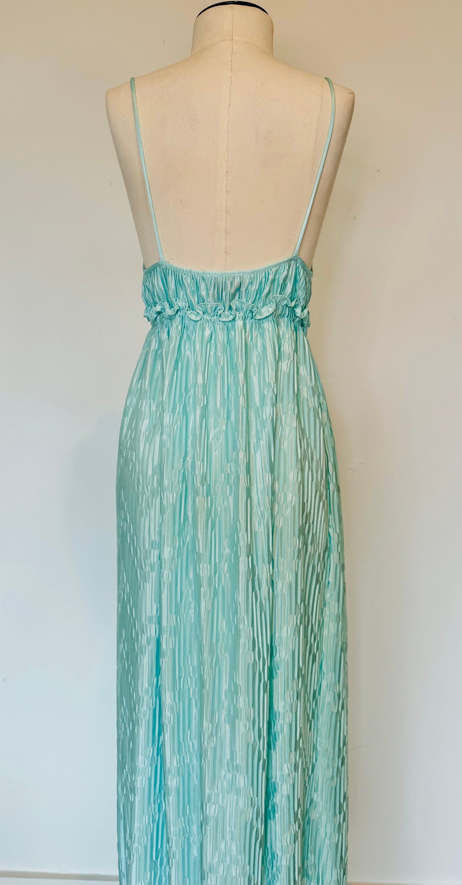 Mary McFadden Collection I Pleated Mint Green Slip Maxi Dress