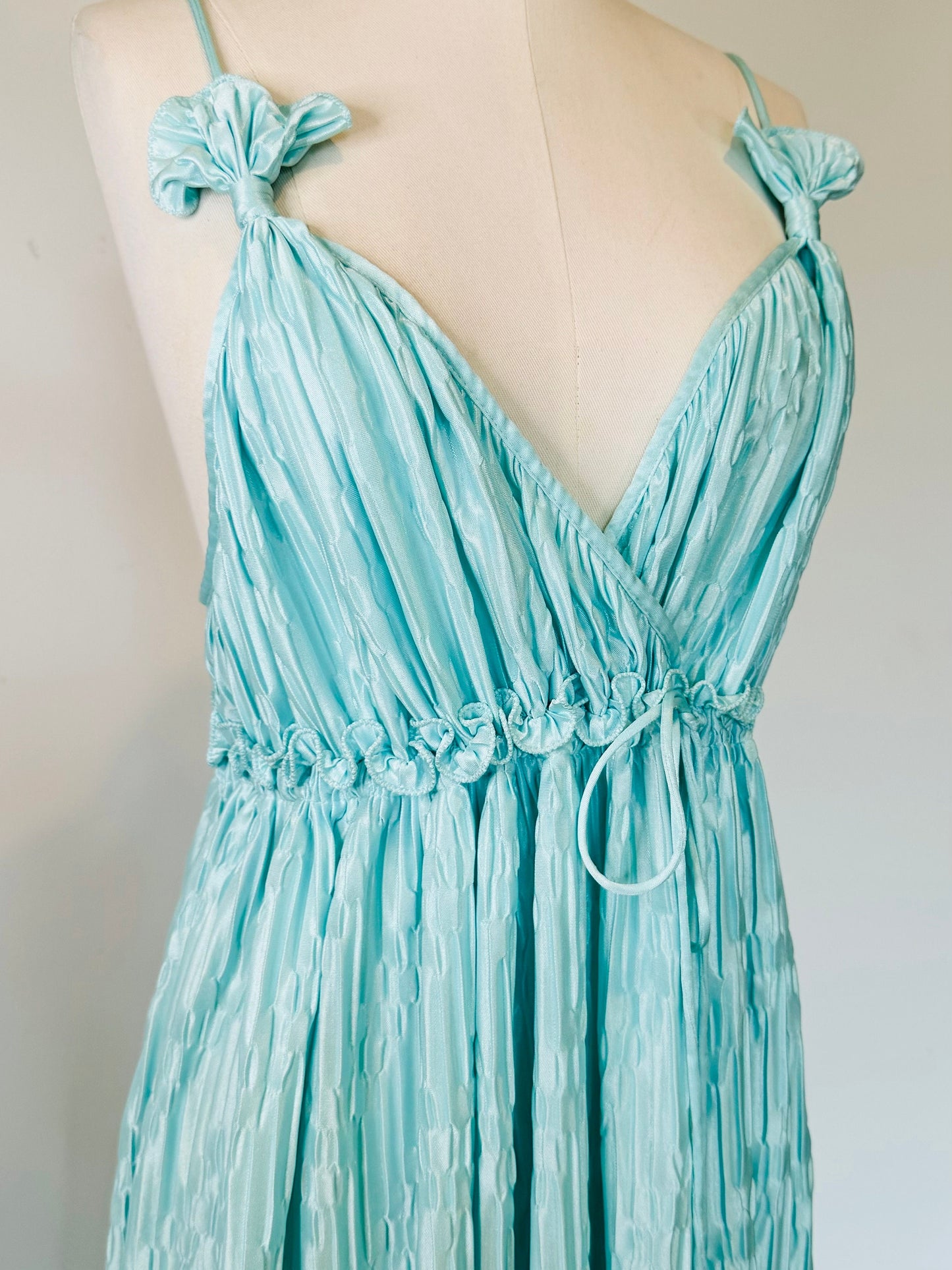 Mary McFadden Collection I Pleated Mint Green Slip Maxi Dress