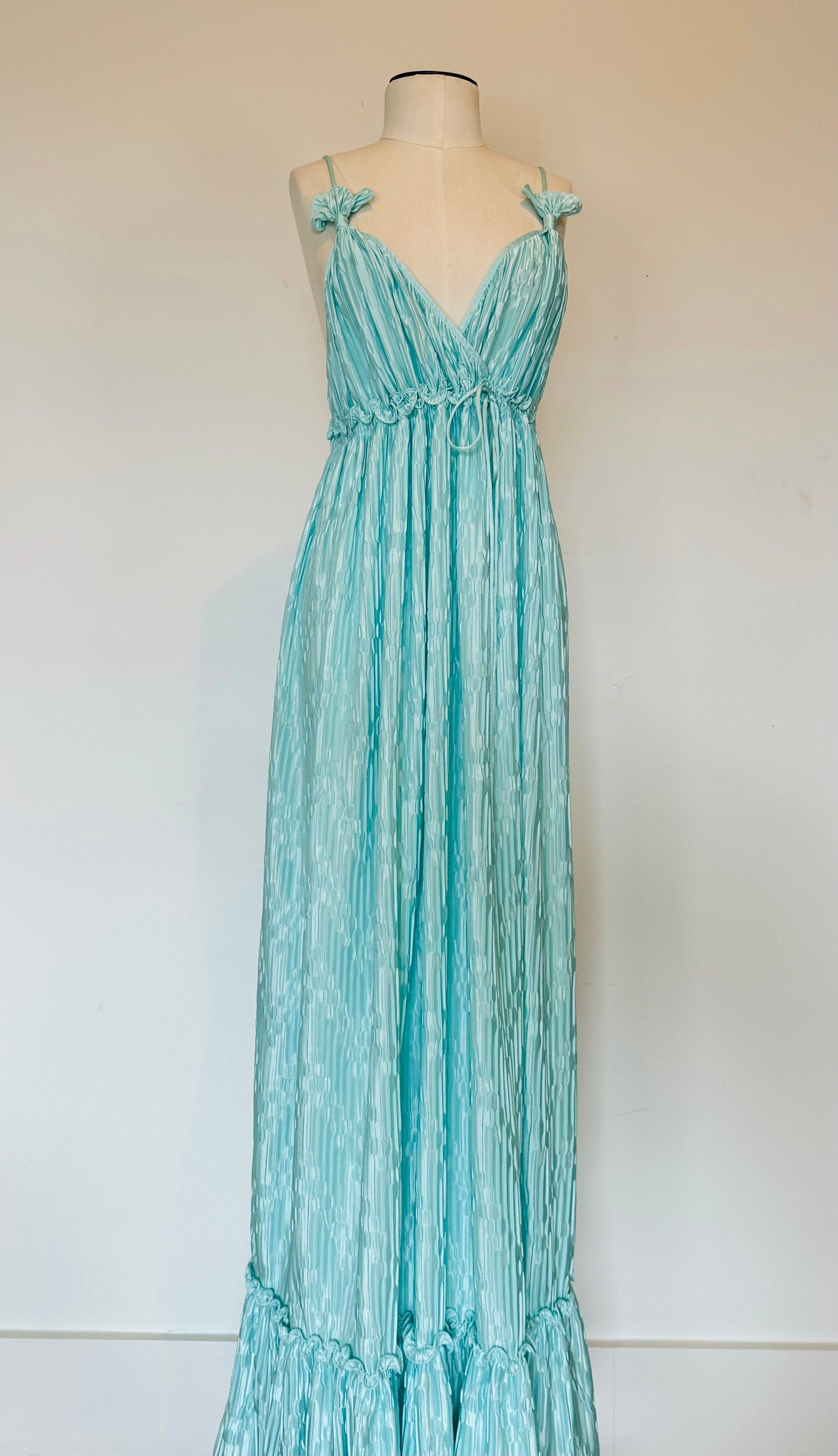 Mary McFadden Collection I Pleated Mint Green Slip Maxi Dress