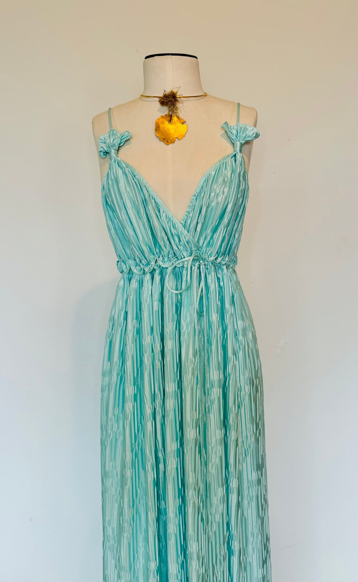 Mary McFadden Collection I Pleated Mint Green Slip Maxi Dress