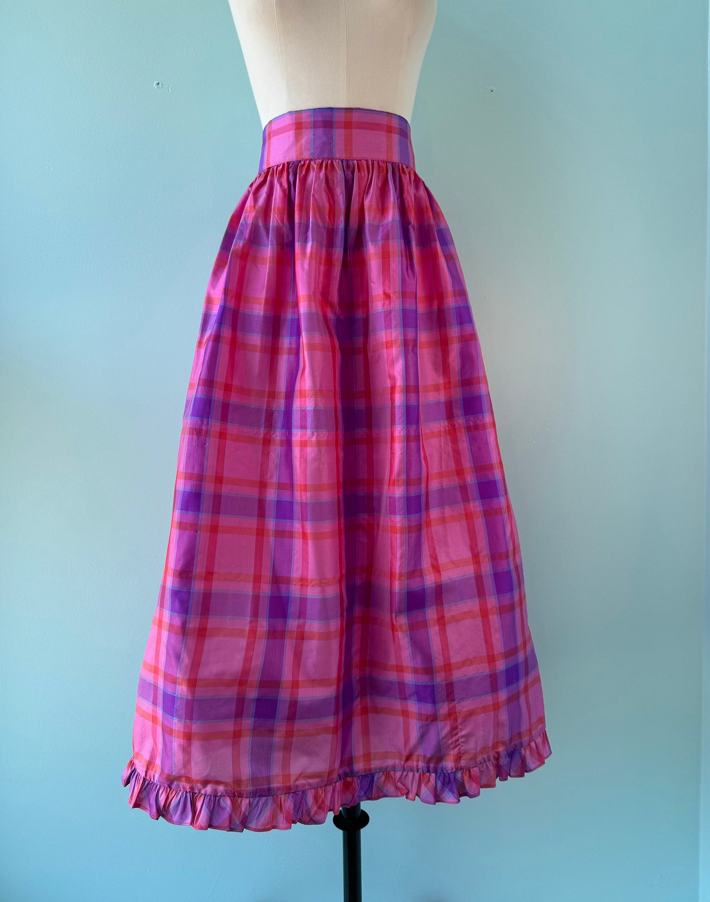 Vintage Bill Tice Raw Silk Plaid Midi Skirt