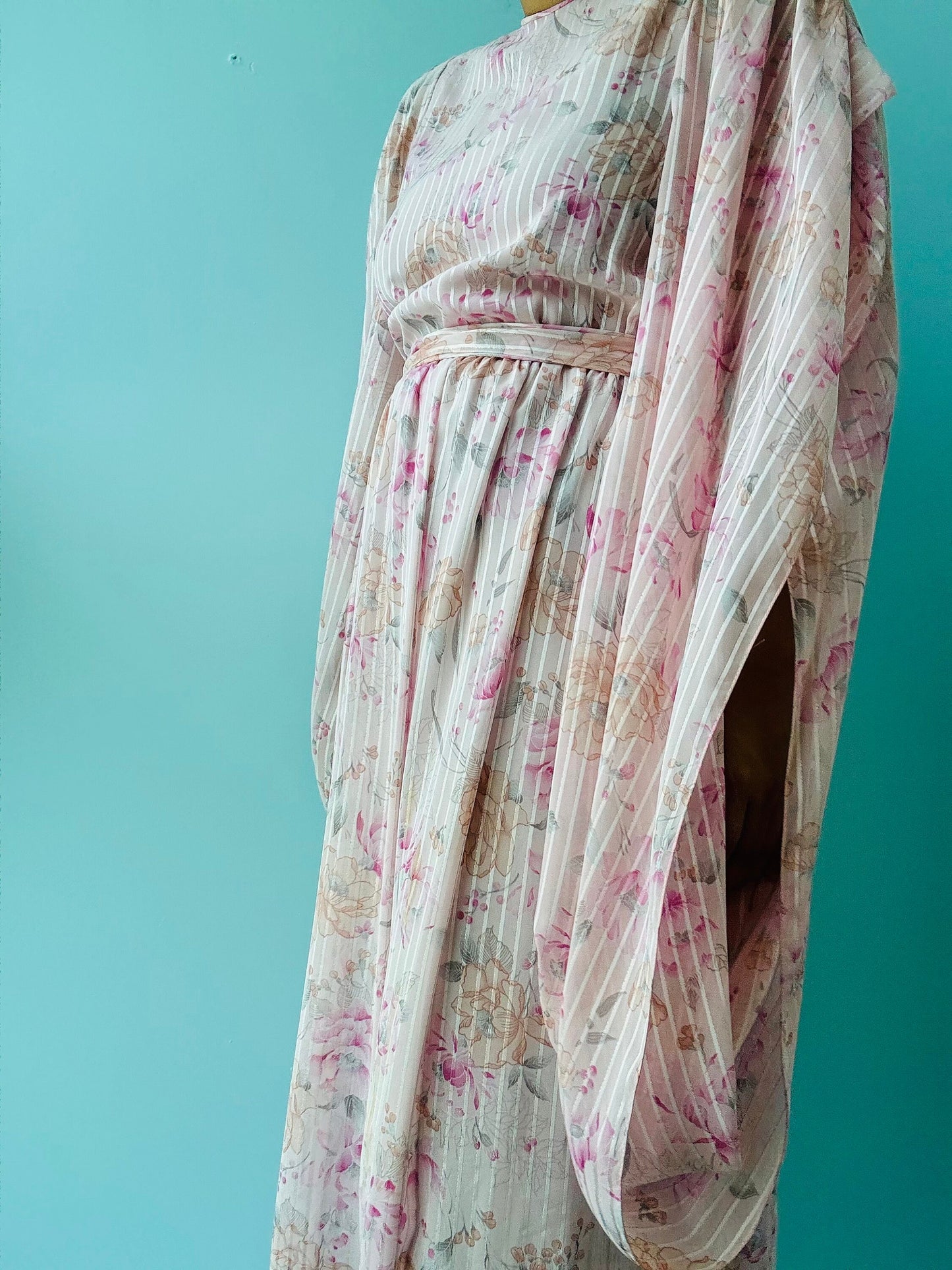 Stunning Vintage Hanae Mori Pink Kimono Sleeves Maxi Dress