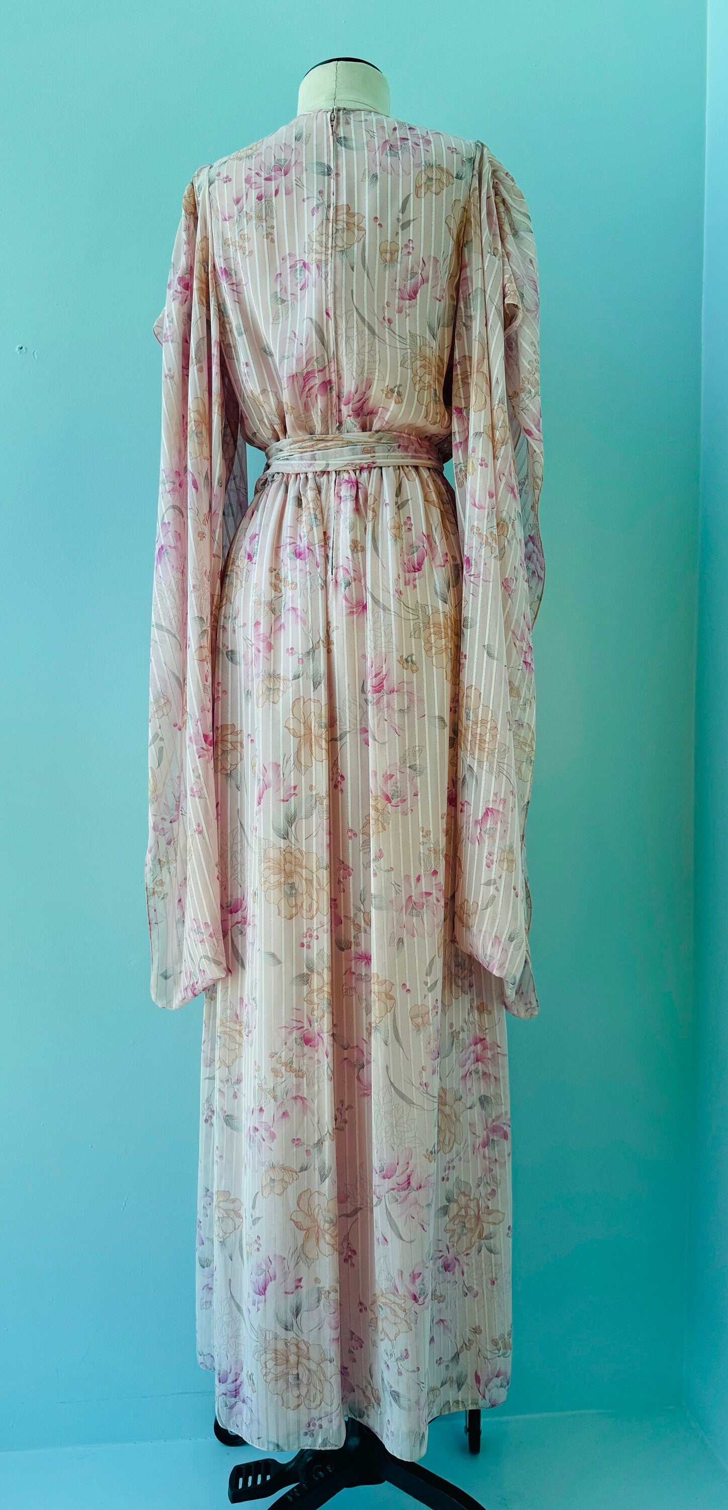 Stunning Vintage Hanae Mori Pink Kimono Sleeves Maxi Dress