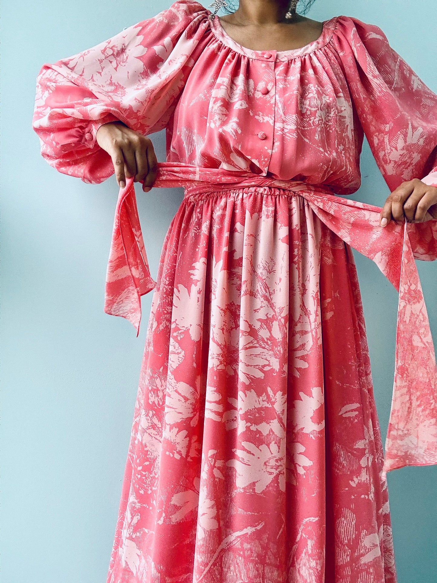 Vintage Hanae Mori Pink Floral Boho Maxi Dress