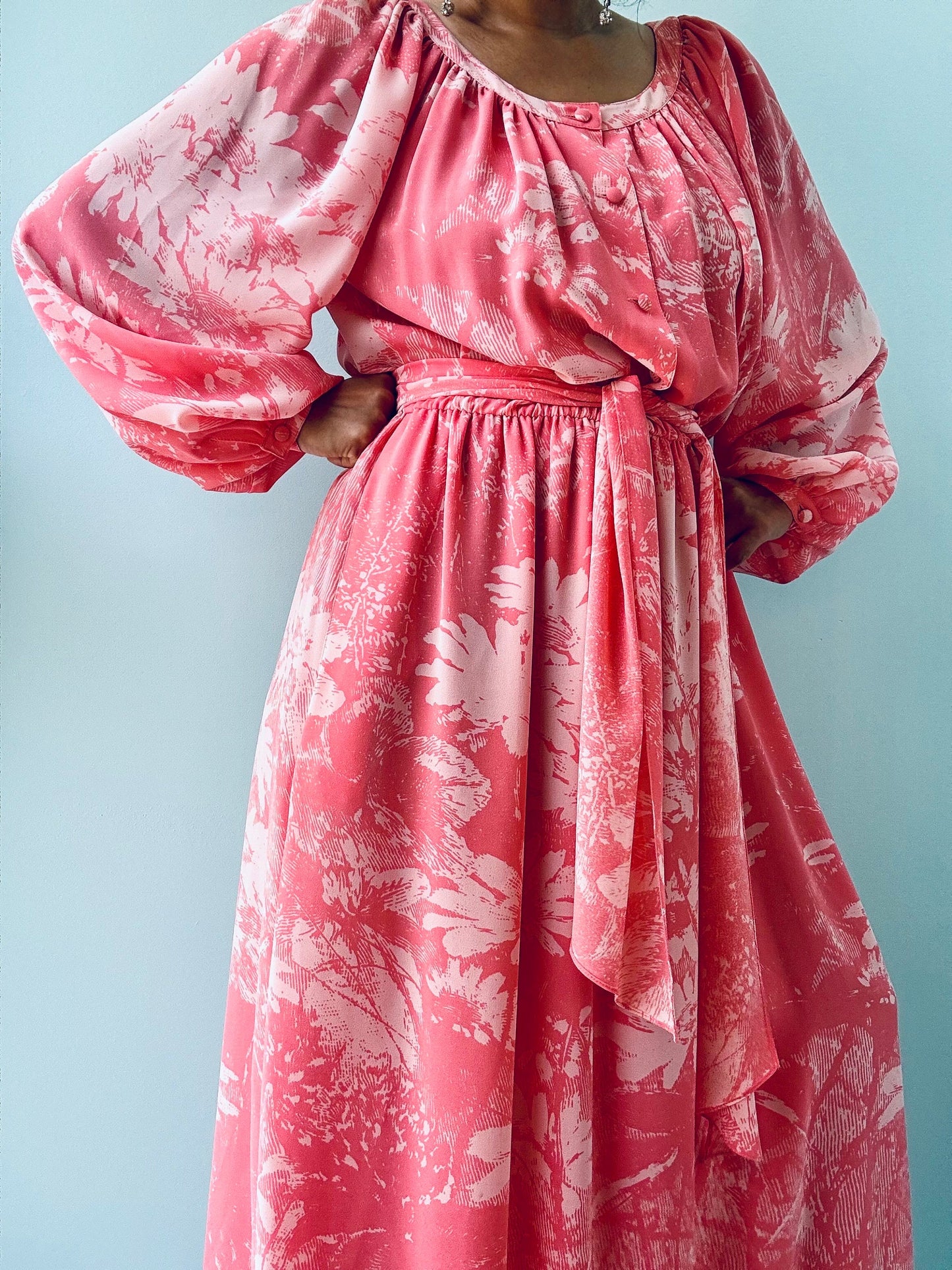 Vintage Hanae Mori Pink Floral Boho Maxi Dress