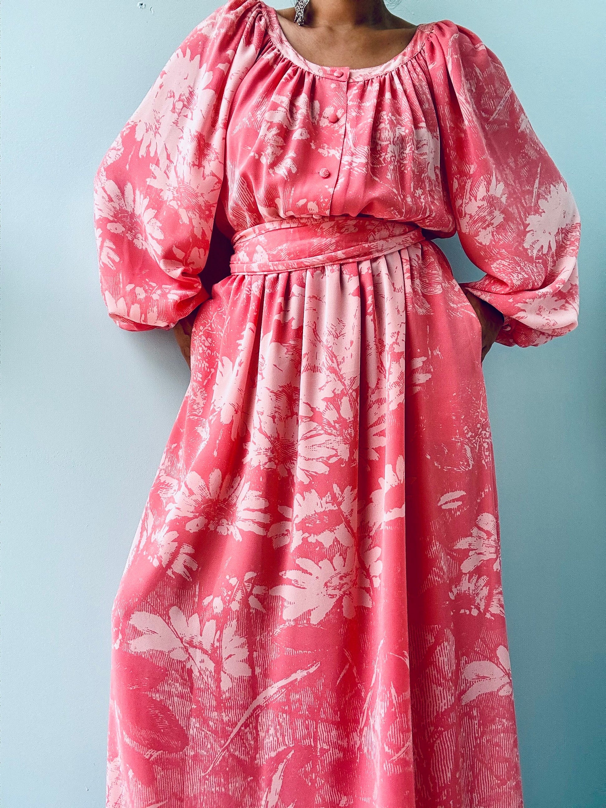 Vintage Hanae Mori Pink Floral Boho Maxi Dress