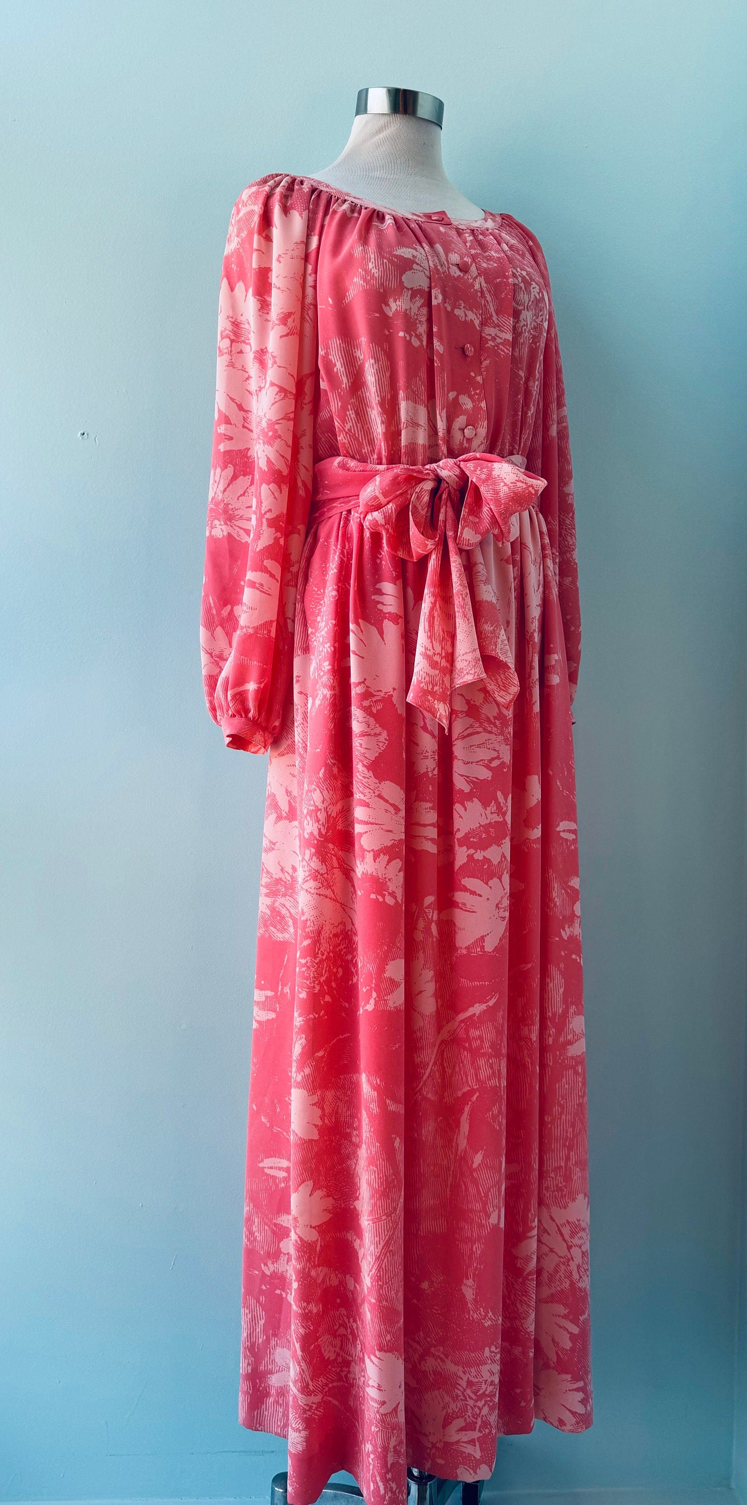 Vintage Hanae Mori Pink Floral Boho Maxi Dress