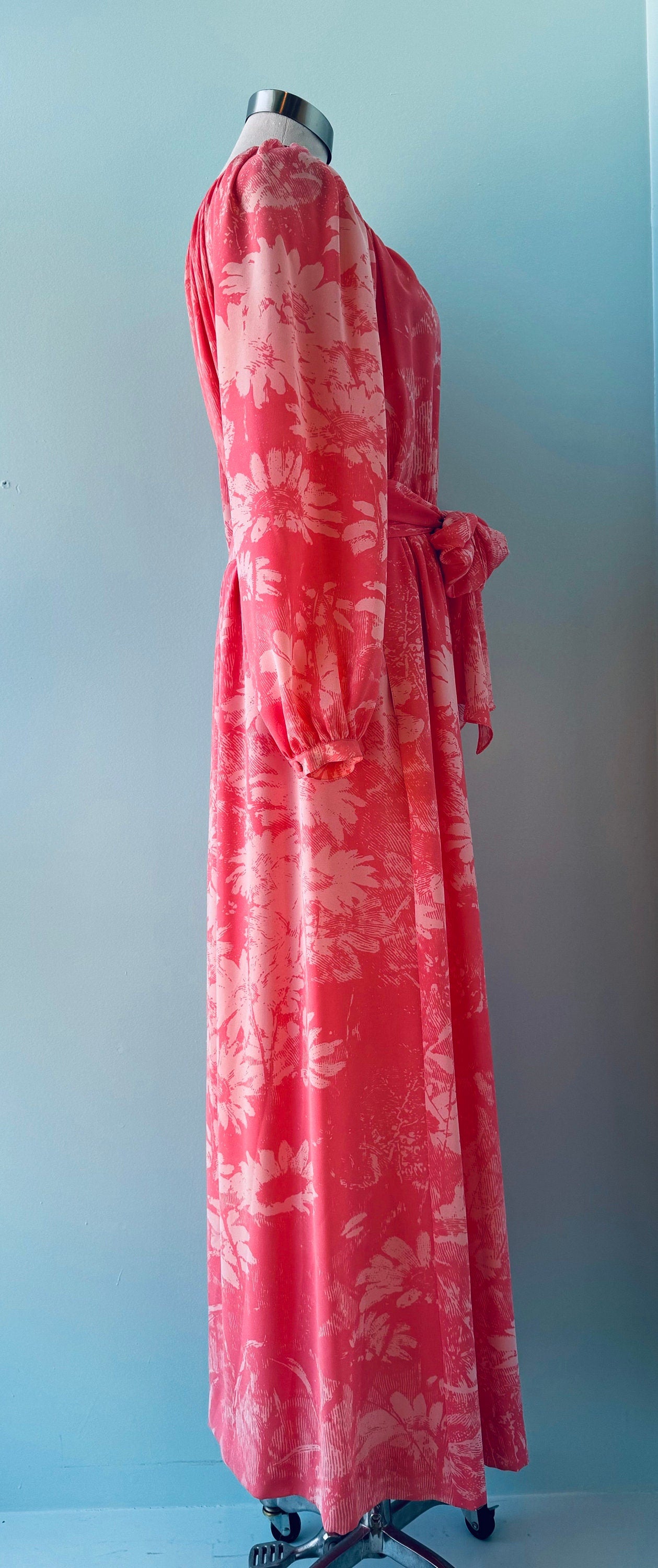 Vintage Hanae Mori Pink Floral Boho Maxi Dress