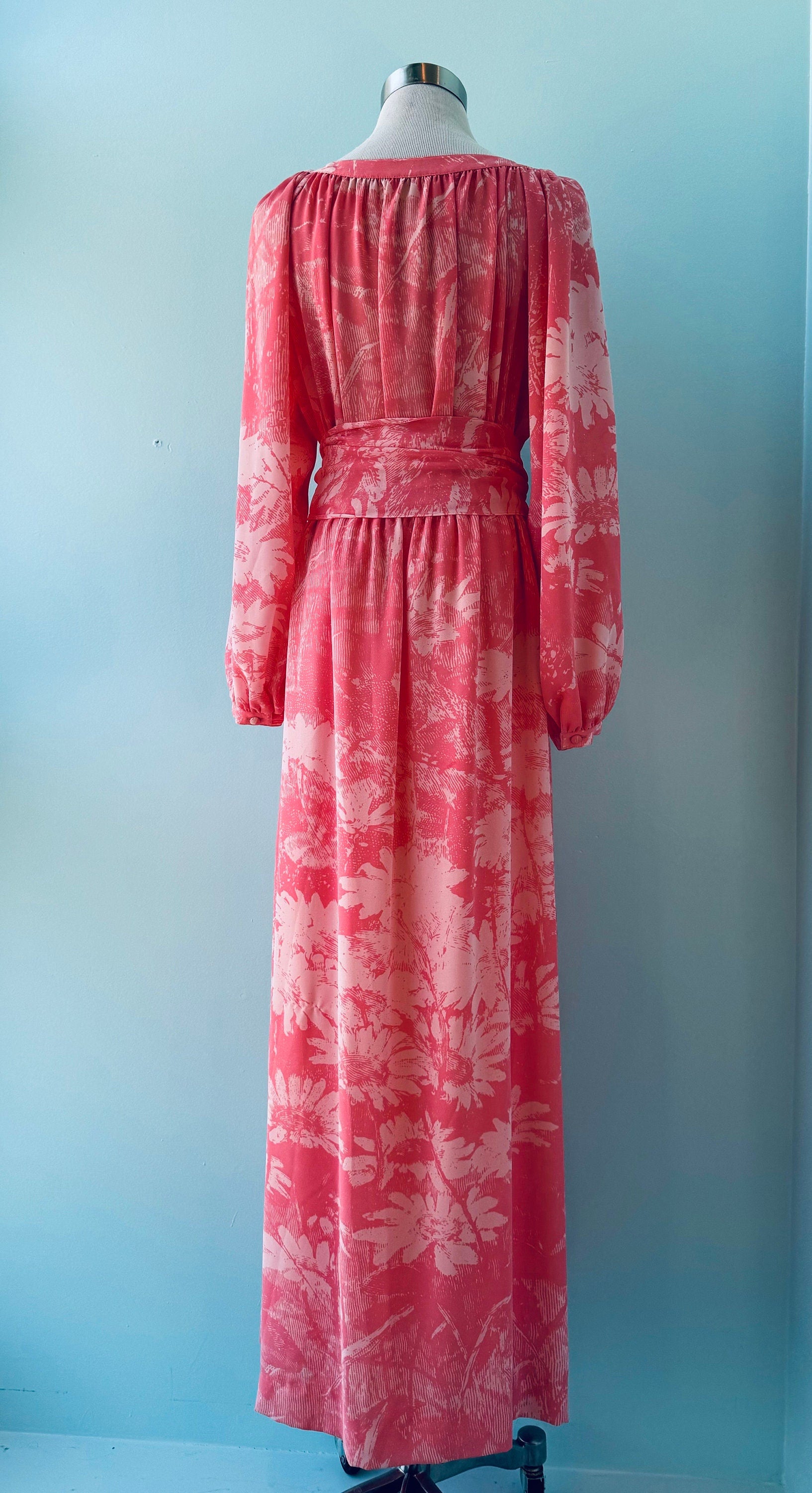 Vintage Hanae Mori Pink Floral Boho Maxi Dress